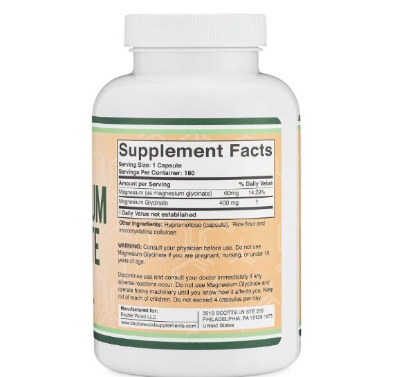Magnesium Glycinate, 400 mg per capsule, 180 veggie capsules