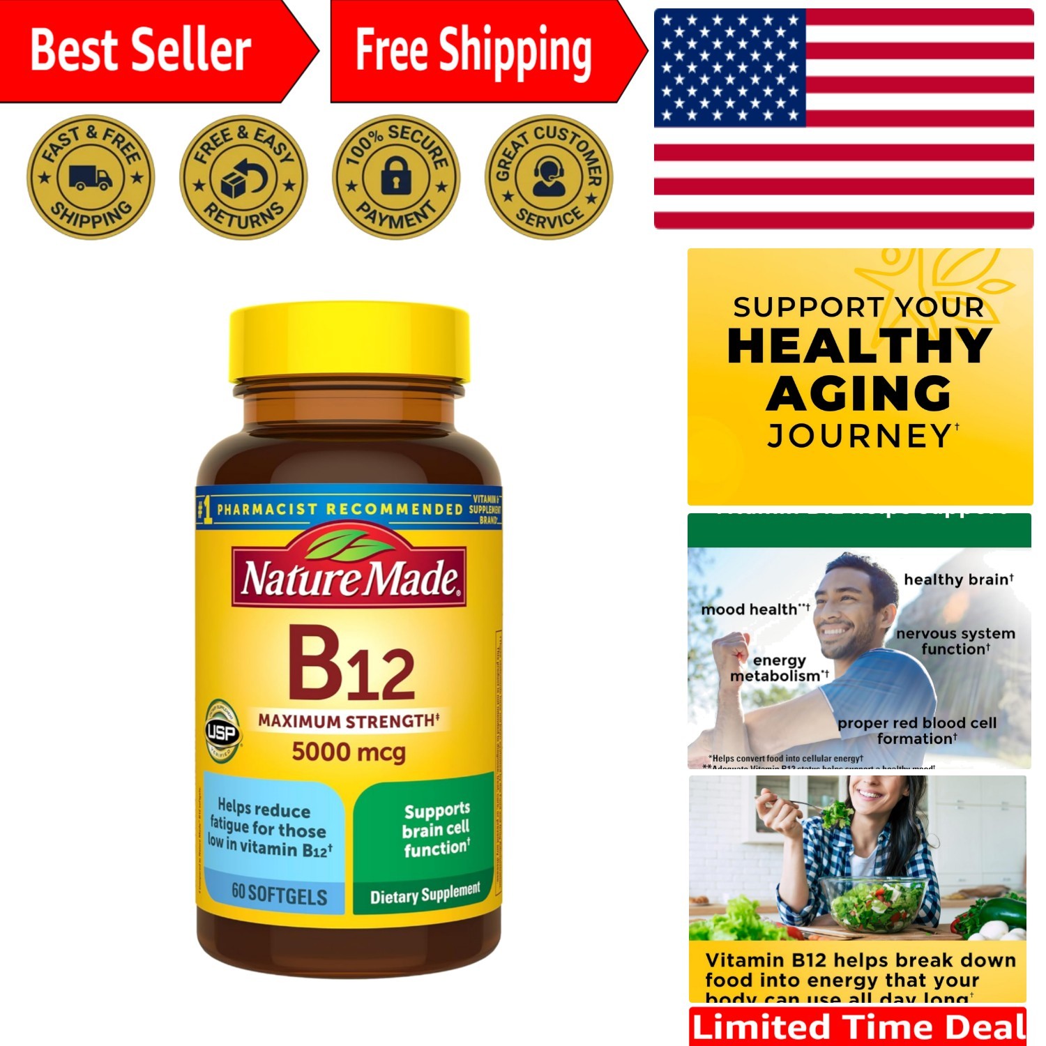 Nature Made Maximum Strength Vitamin B12 5000 Mcg, Energy Metabolism Support