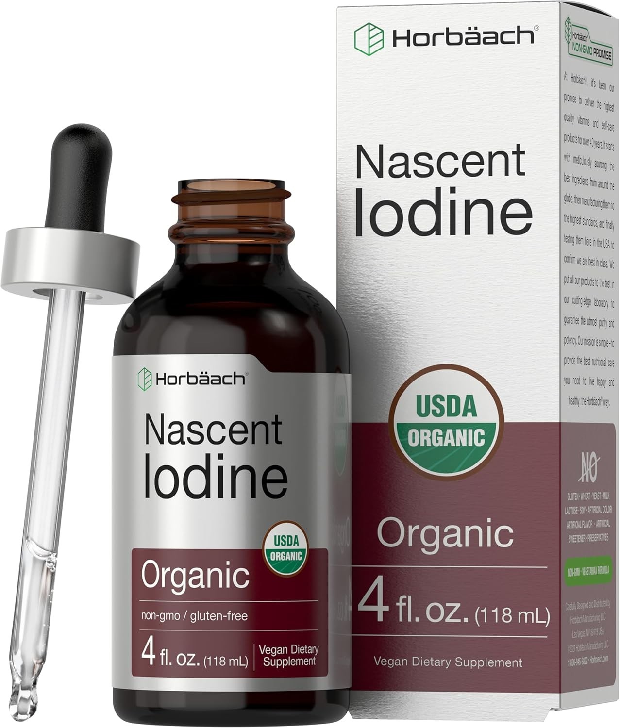 Nascent Iodine 325mcg 4oz Organic Liquid Supplement Non-GMO Gluten Free USA