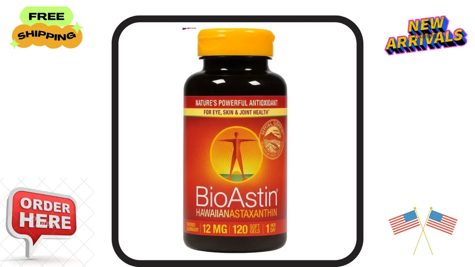 BioAstin Hawaiian Astaxanthin 12 mg–120 Softgels Exp 10/2027