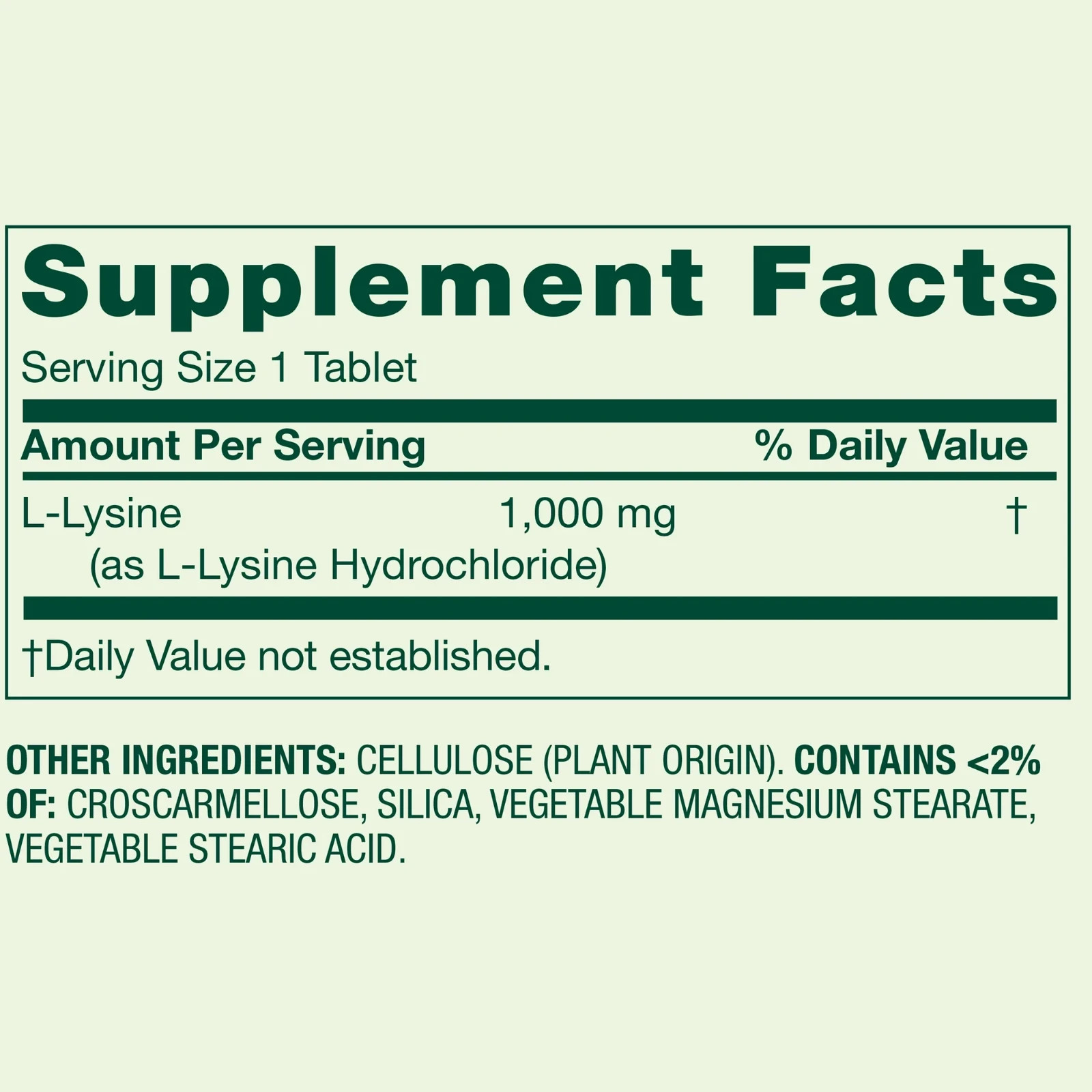 Spring Valley L-Lysine 1000 mg Tablets, 100 Count – Supports Immune Health