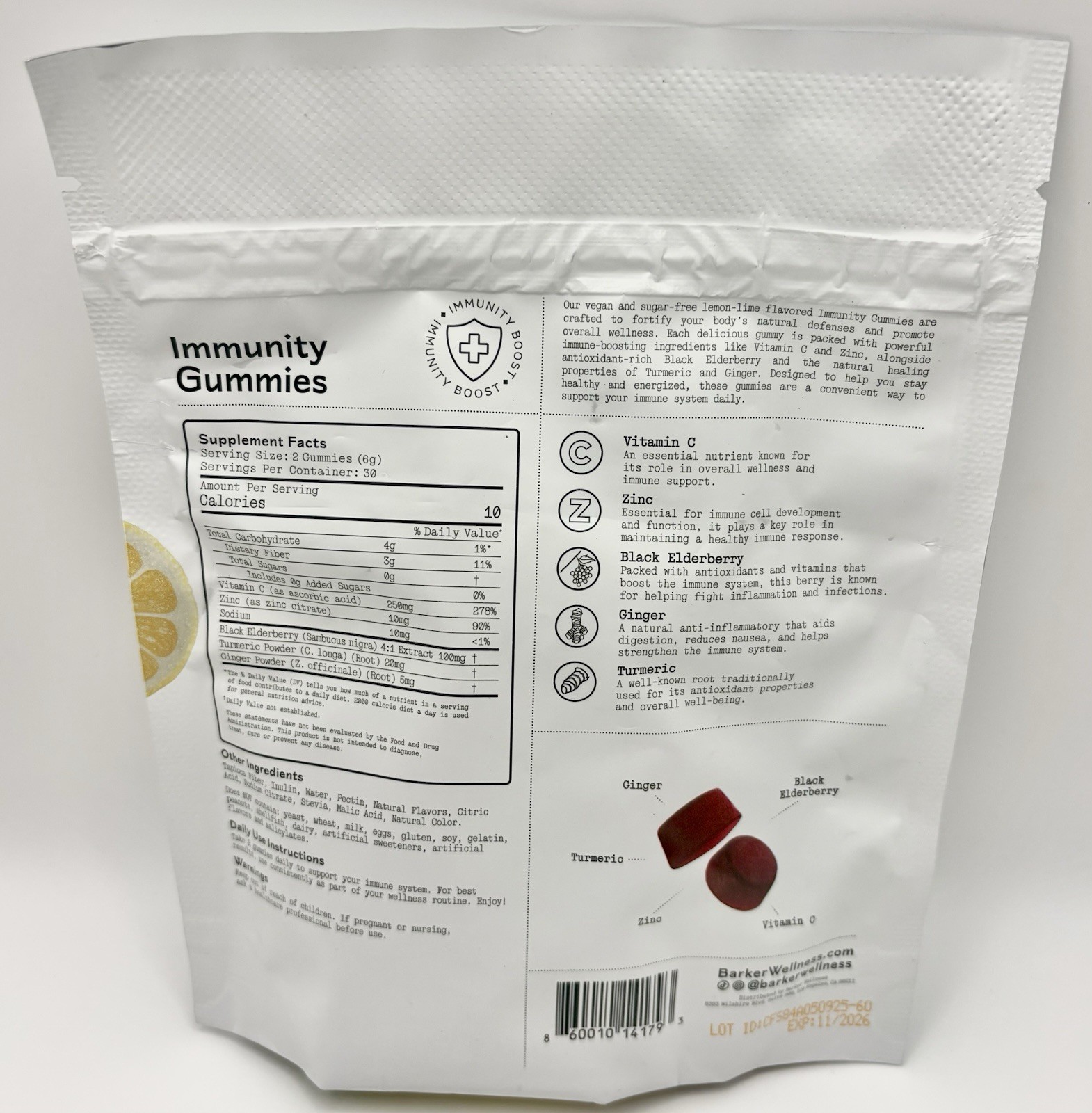 Immunity Gummies, Lemon Lime, 60 Gummies Expires 11/2026