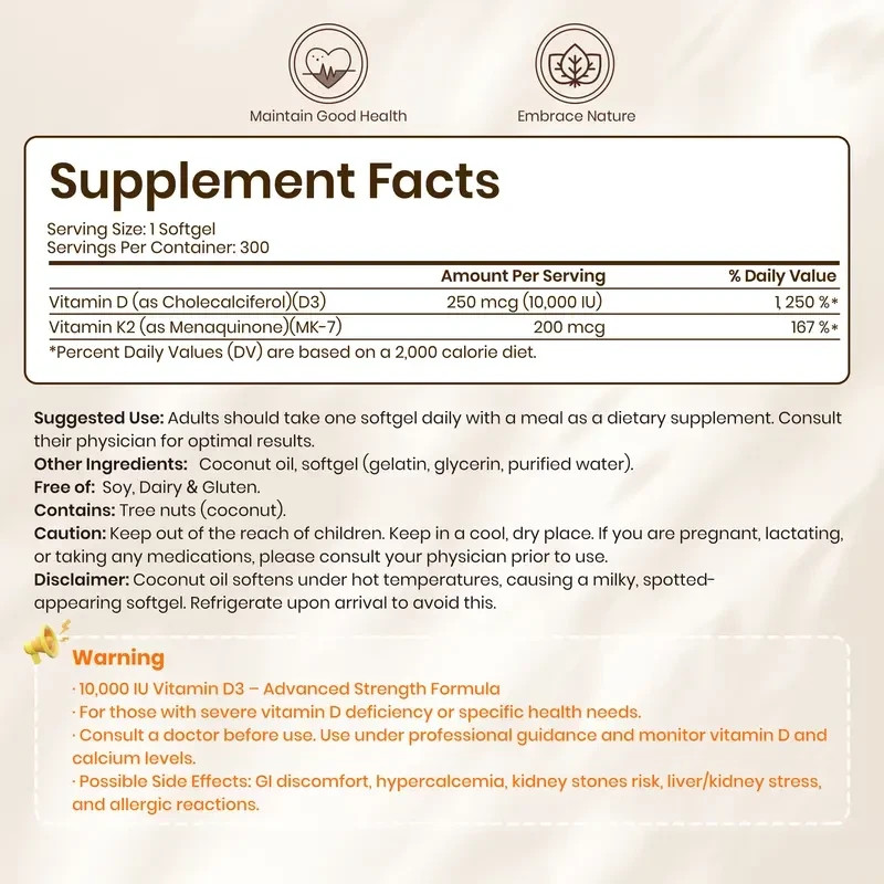VEV Corefeel Vitamin D3 K2 Softgels / Daily Wellness Supplement /