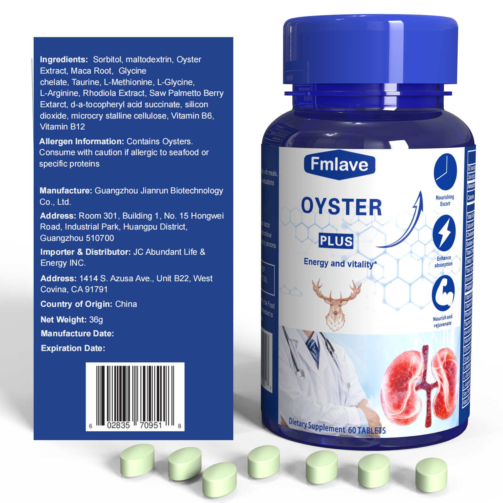 Men’s Vitality Supplement 60 Tablets Oyster Extract Mens Energy & Immune Support