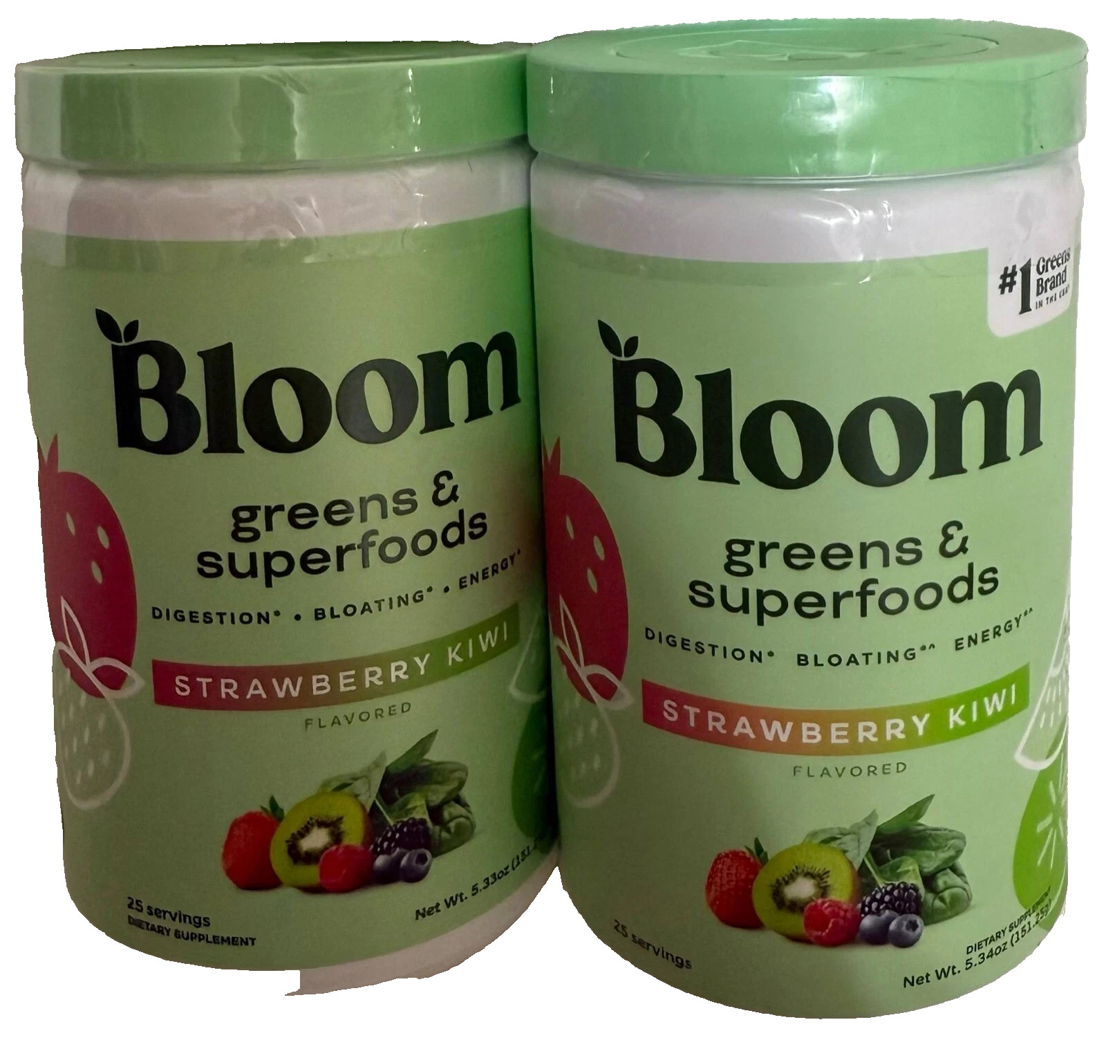 LOT OF 2 Bloom Greens & Superfoods Powder 25 Servings Strawberry Kiwi 5.33oz NEW