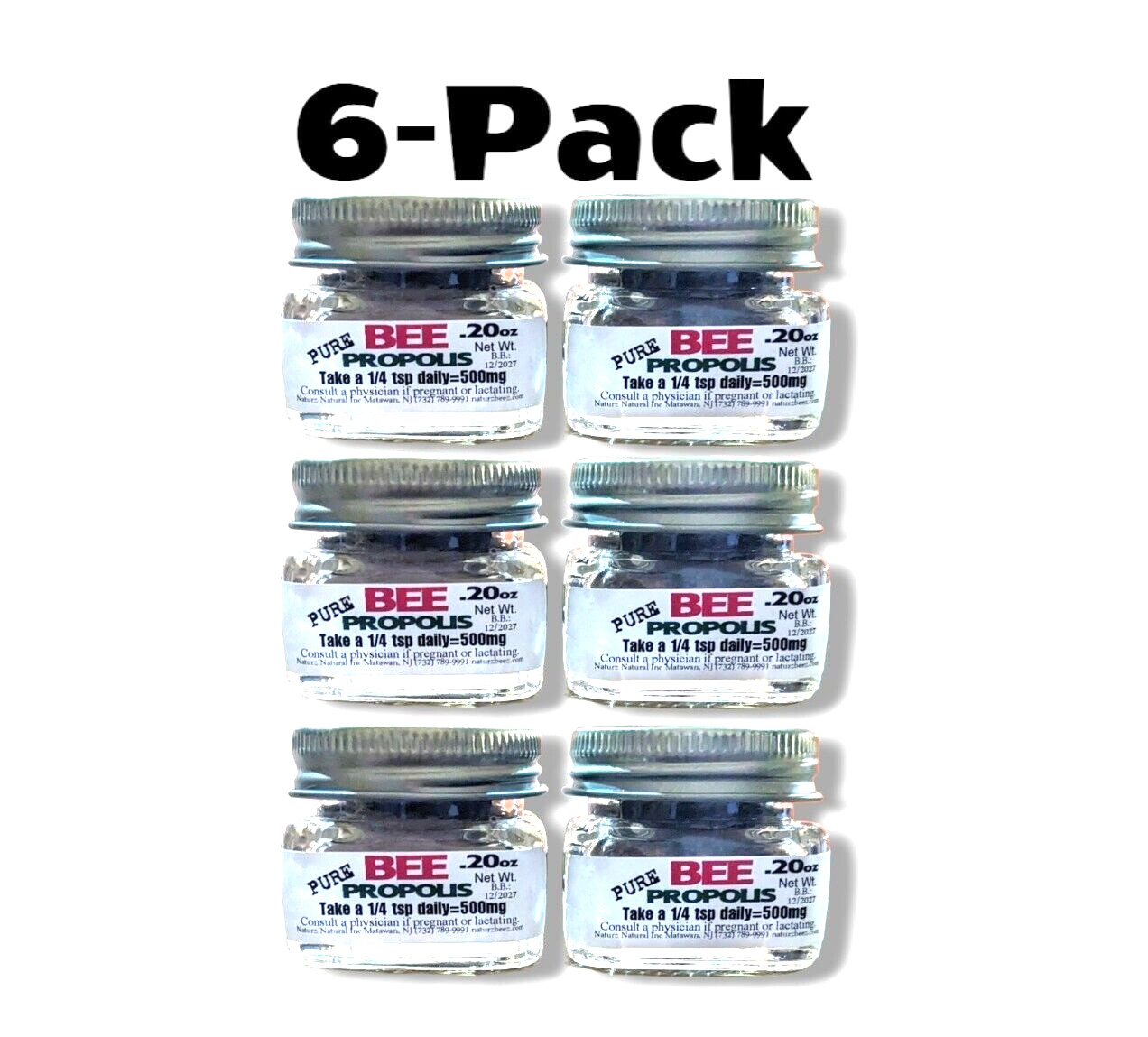 BEE PROPOLIS 0.20oz (6 Jars= Total 1.20 oz) CONVENIENCE Size 100% PURE PROPOLIS