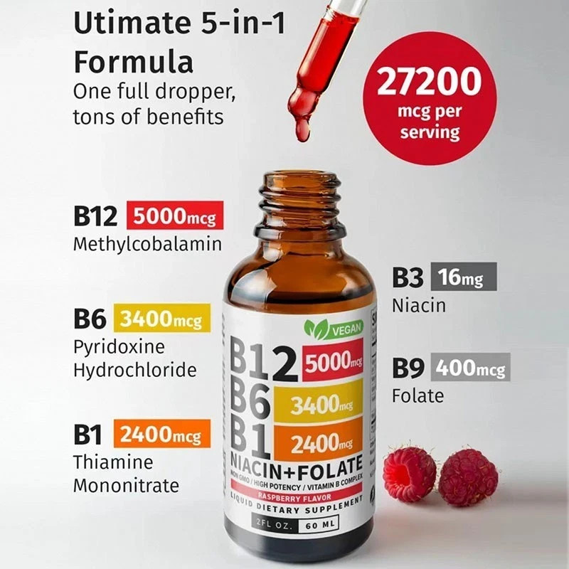 (2-PACK) Vitamin B12 Liquid Supplement Drops with B6, B1, Niacin & Folate – Edib