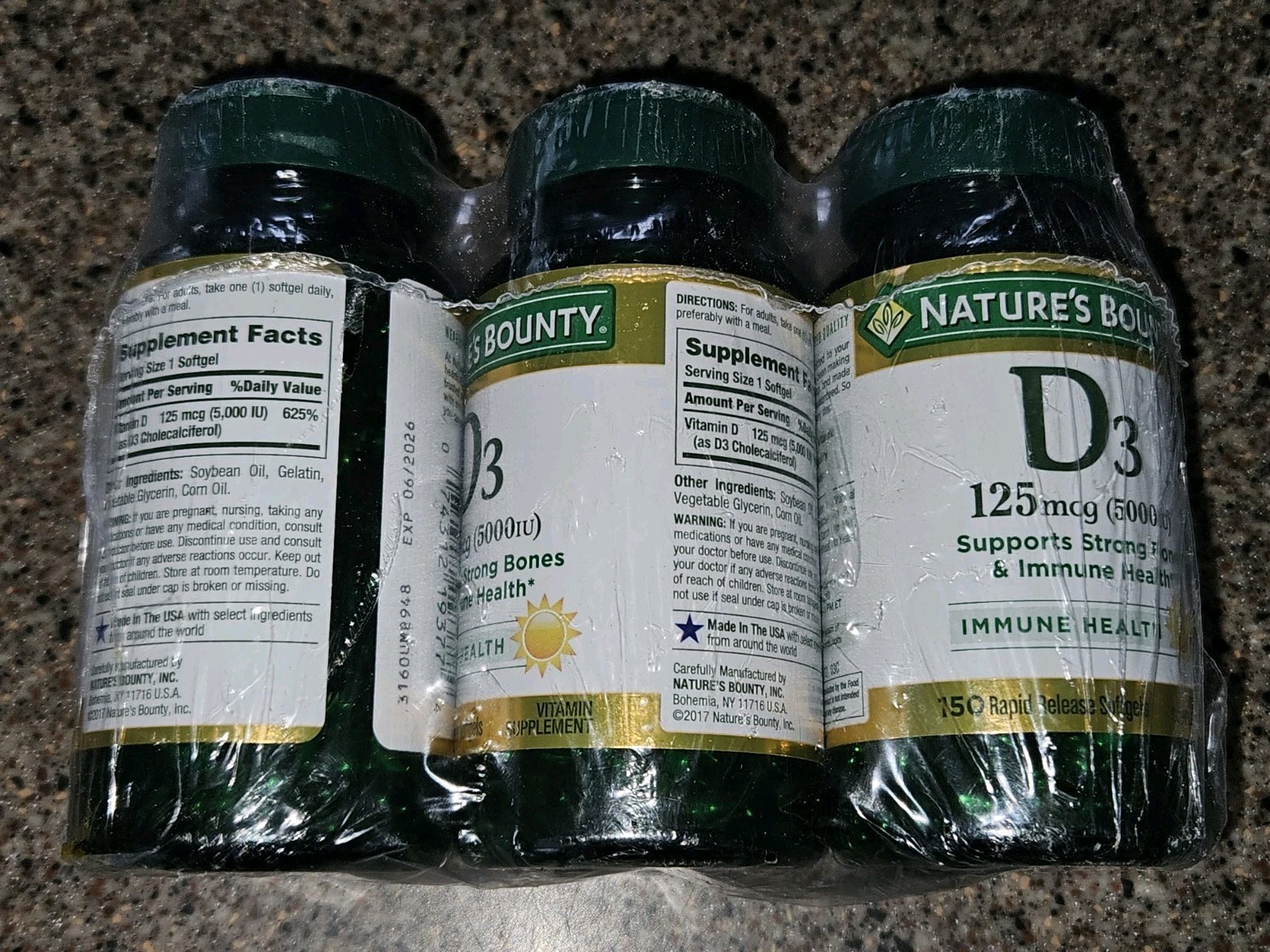 3 PACK Nature’s Bounty Vitamin D3, 150 Softgels 6/2026
