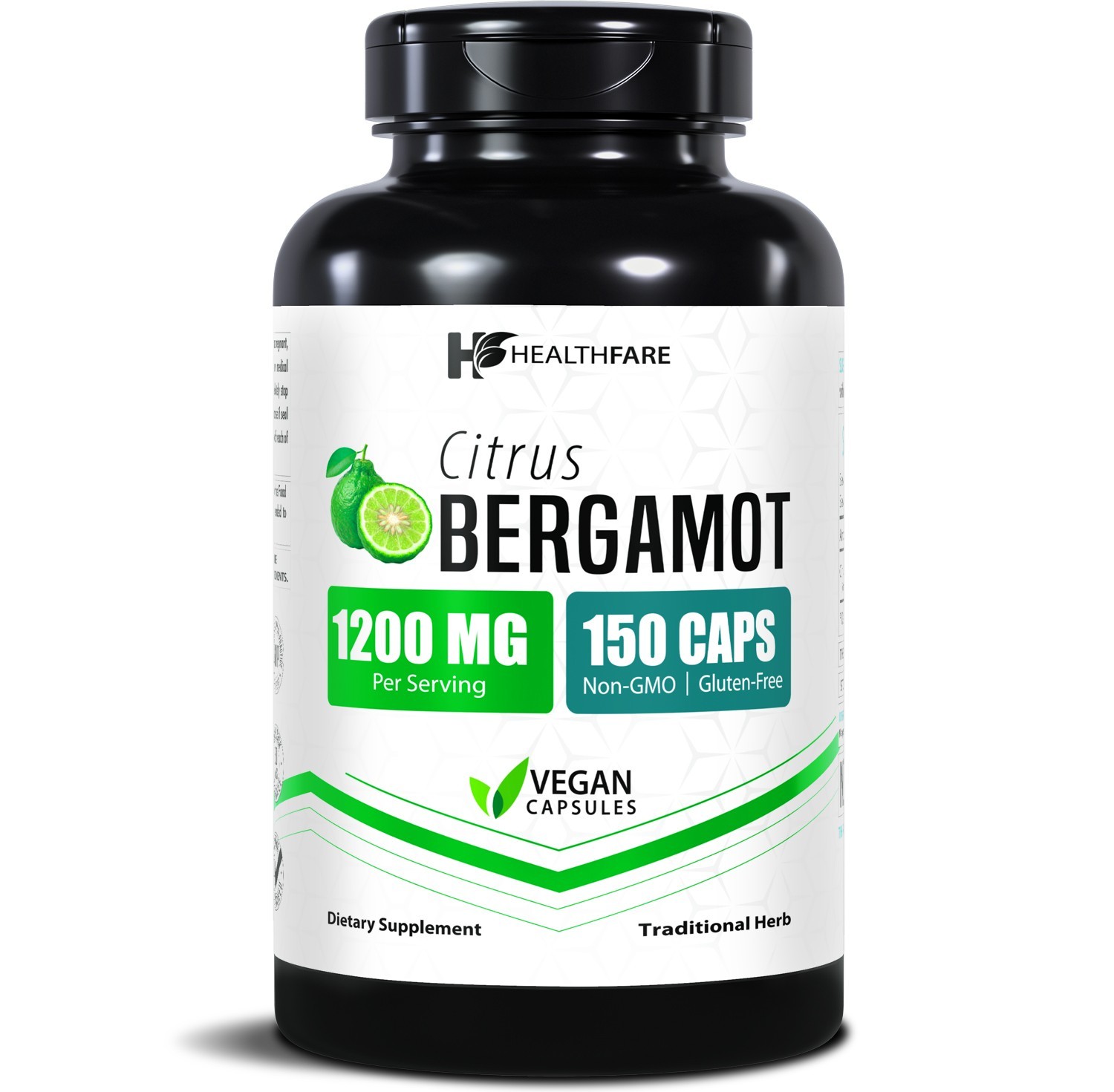 HealthFare Citrus Bergamot 1200mg, 150 Caps Bergamia Extract – Vegan, Non-GMO