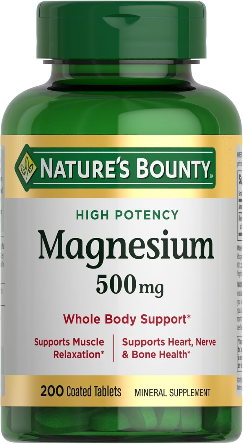 Nature’s Bounty Magnesio 500mg- 200 Tabletas para Salud Ósea y Muscular Vitamina