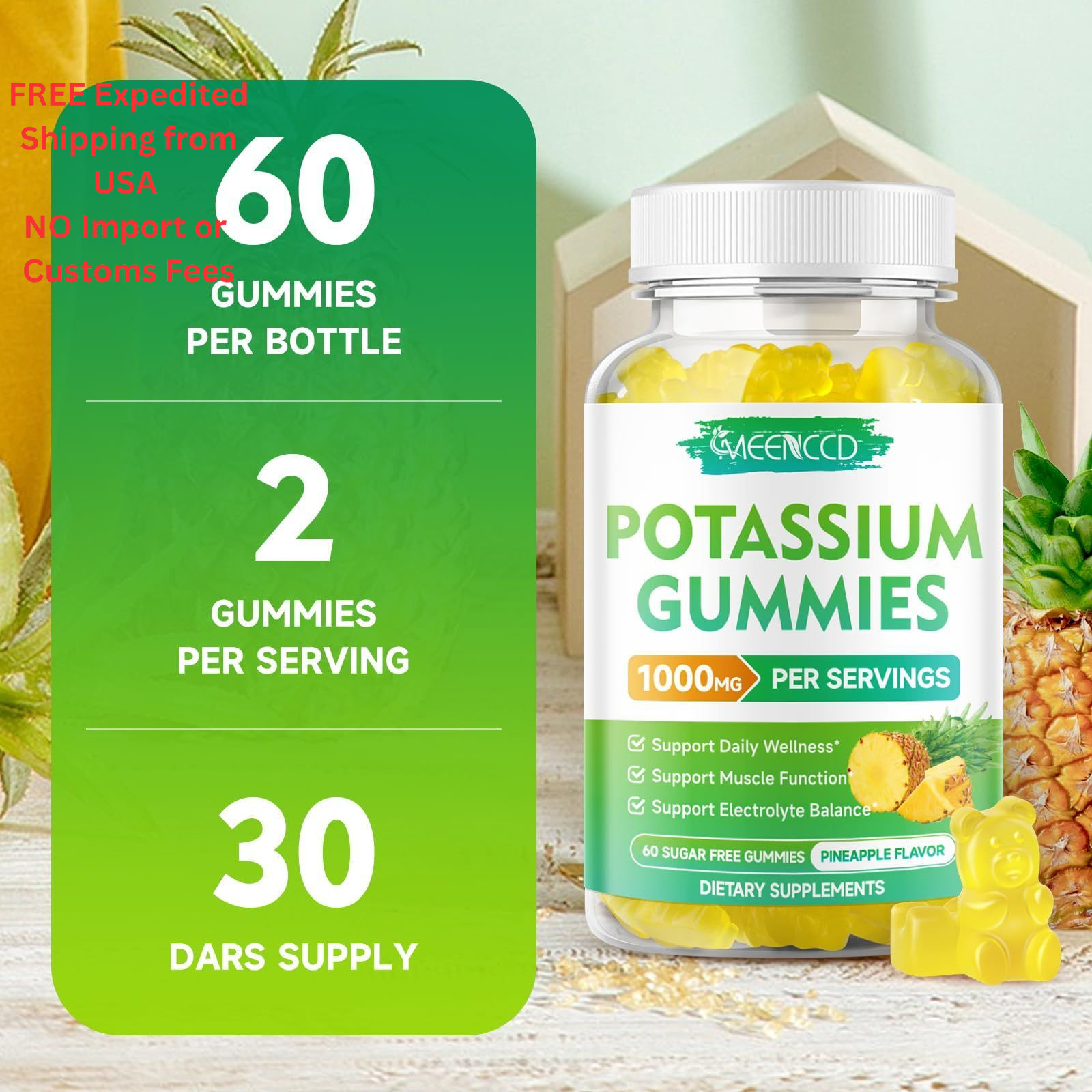 Potassium Citrate Gummies 1000mg, High Potency 60 Count (Pack of 2)