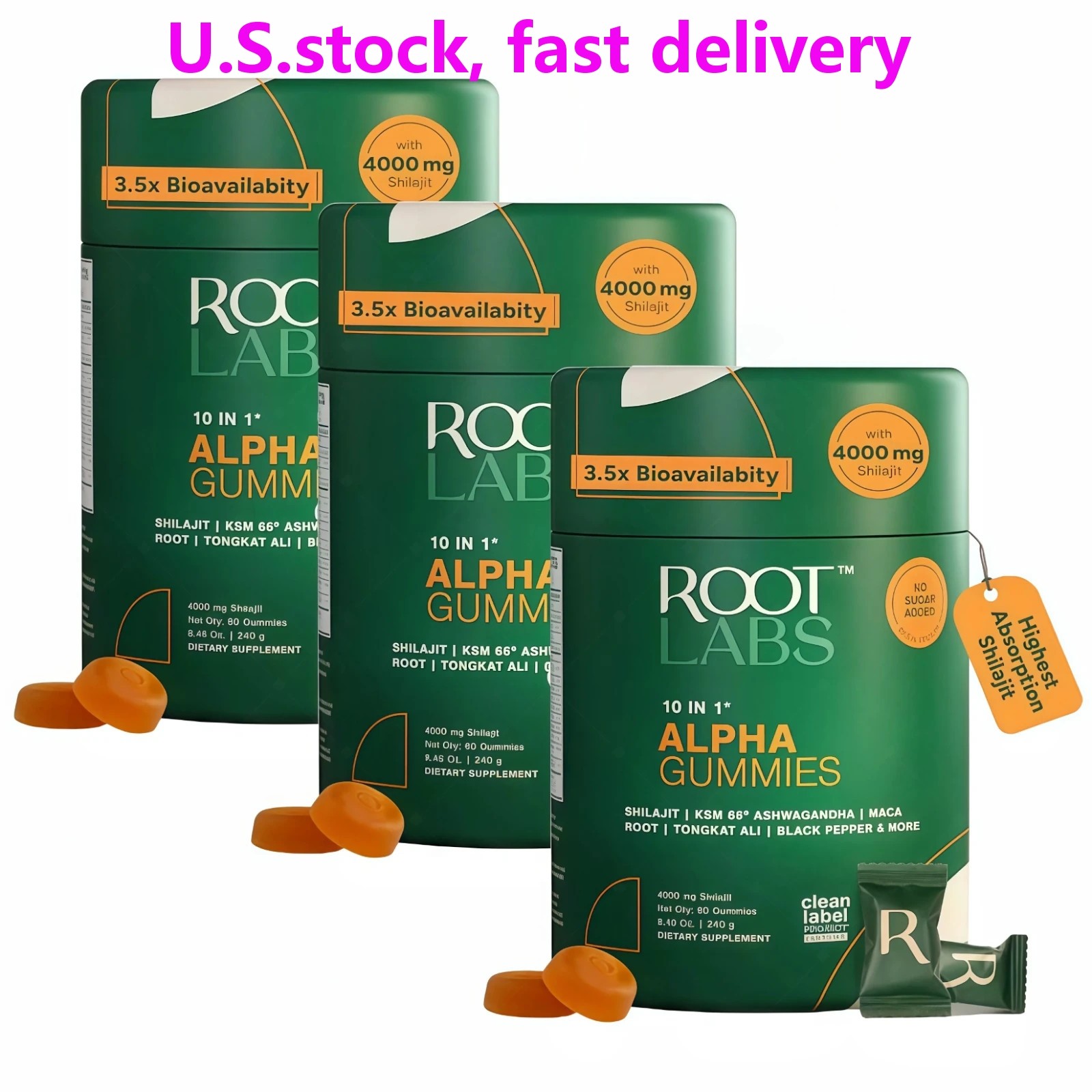 3PCS Root Labs Alpha 10-in-1 Shilaiit Gummies 4000 mg Holiday Gift SX-Ready