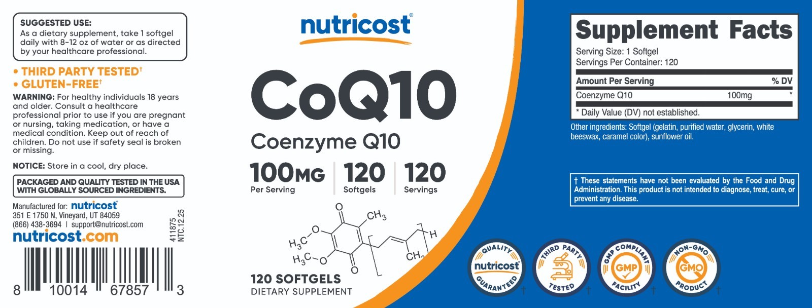 Nutricost CoQ10 100mg, 120 Softgels, Non-GMO (Coenzyme Q10)