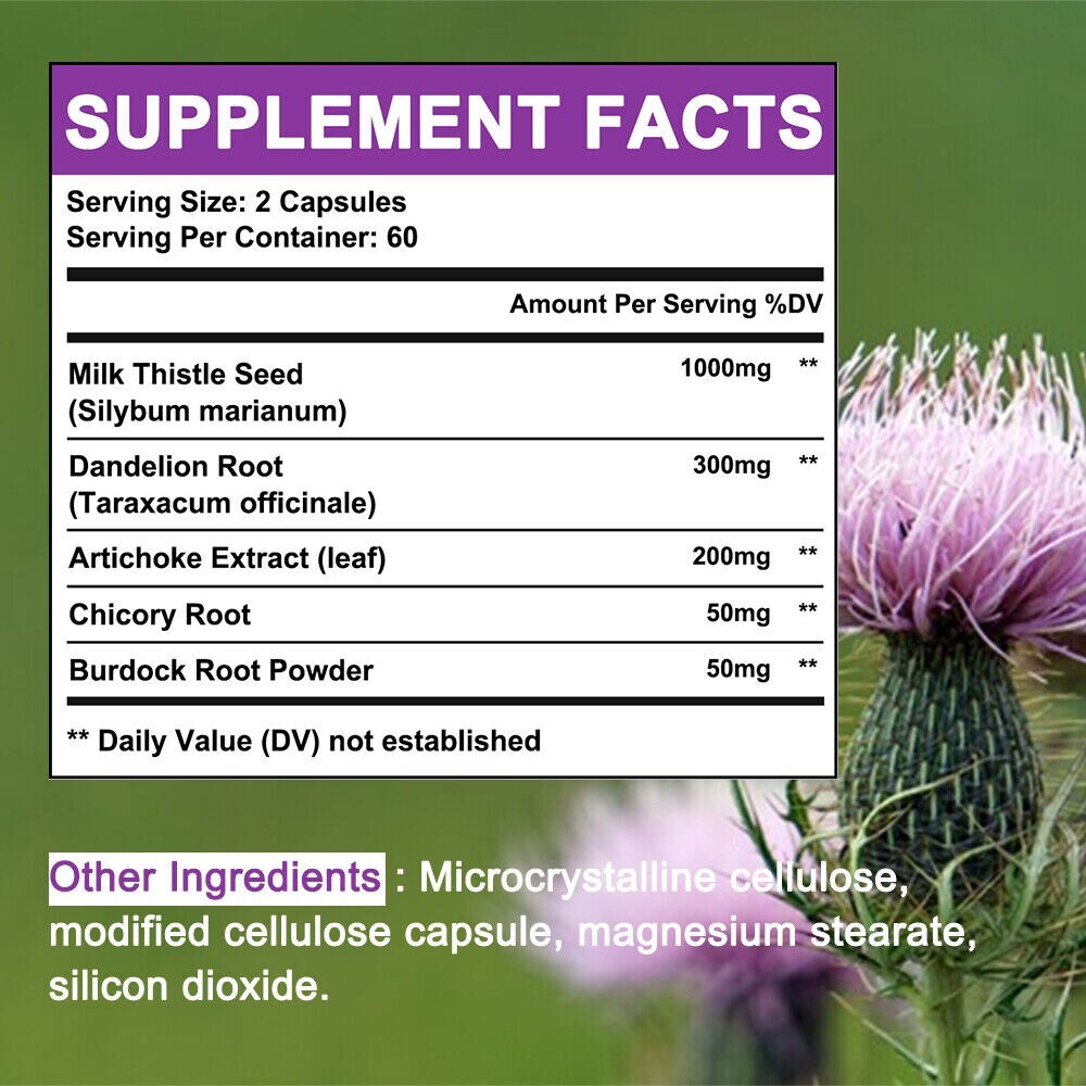 Milk Thistle Capsules – Liver Support, Cleanse, Detox & Repair Formula 5 Herbs