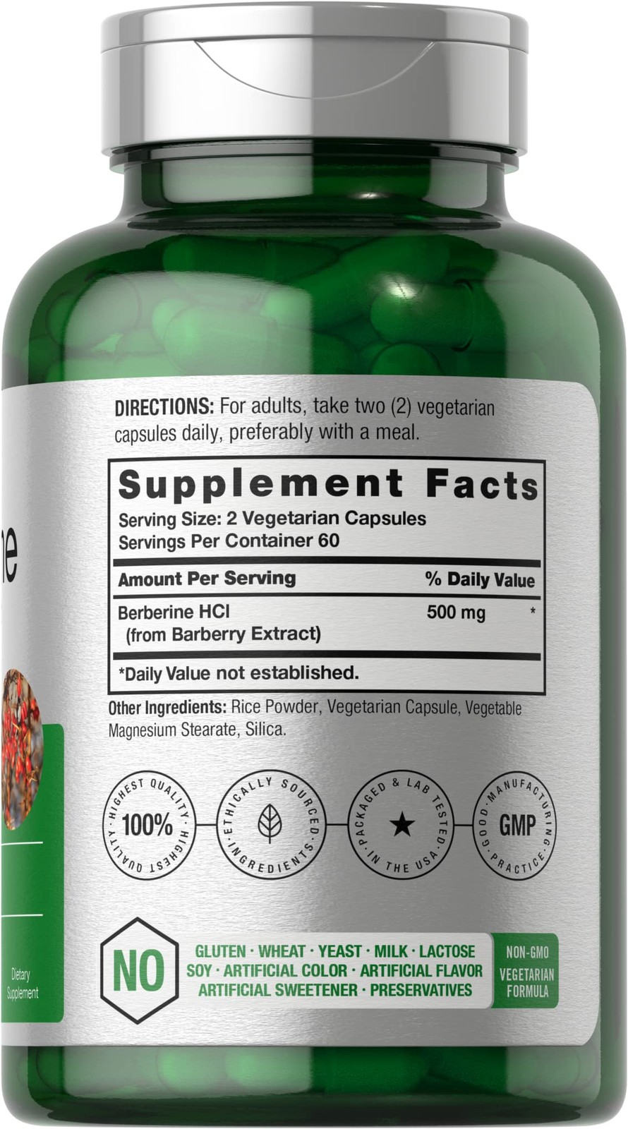 Horbaach Berberine HCL Supplement | 500mg | 120 120 Count (Pack of 1)