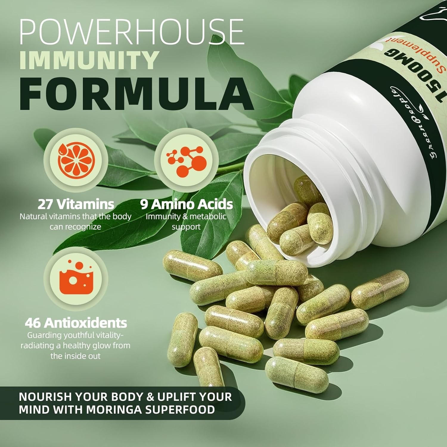 180 Capsules 100% Pure Liposome Moringa High Strength 1,500 mg Supplement