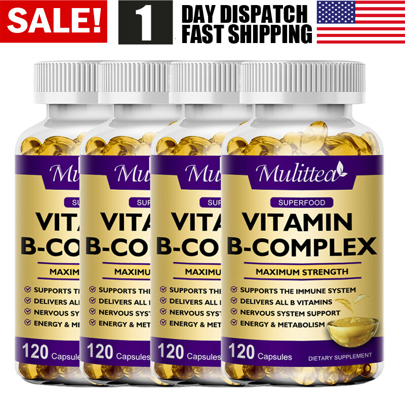Vitamin B Complex 120 Capsules B1,B2,B3,B5,B6,B7,B9,B12, Immune Support Pills