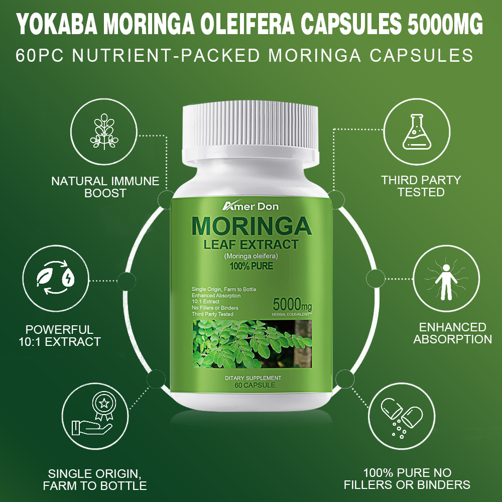 Moringa Capsules 5000mg – Pure Moringa Powder for Immune Gut health 60 Capsules