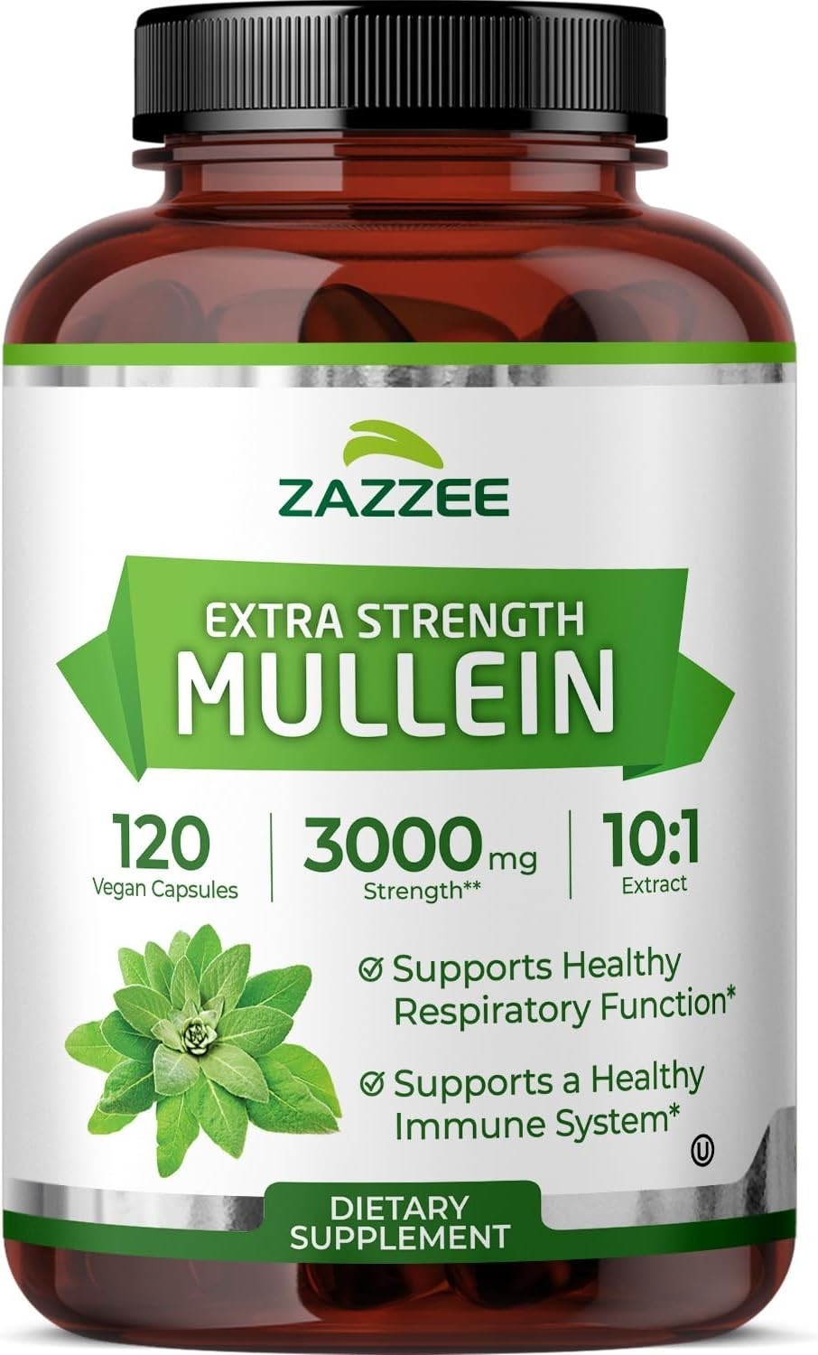 Zazzee Mullein 10:1 Extract, 3000 mg Strength, 120 Vegan Capsules, Kosher