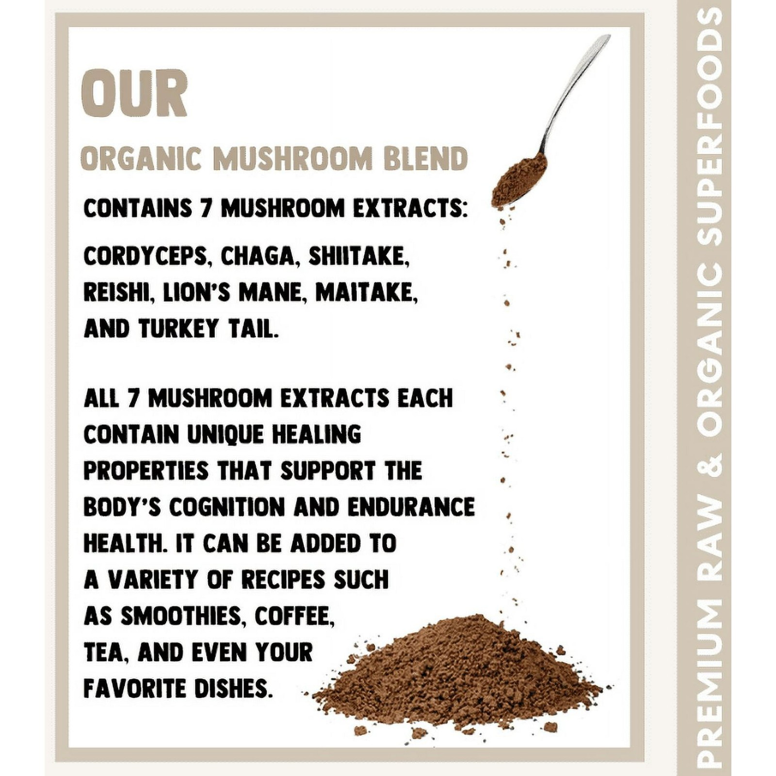 Organic Mushroom Blend 7 in 1 Lions Mane, Reishi, Chaga, Maitake, Cordyceps 5 Oz