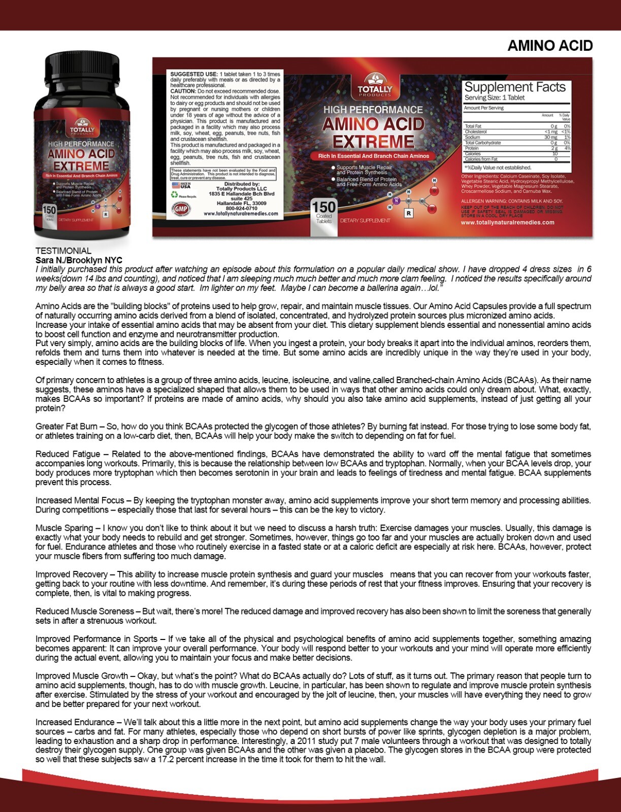 BCAA Amino Acid Muscle Growth Support Phytoceramides Skin Anti Aging Supplement