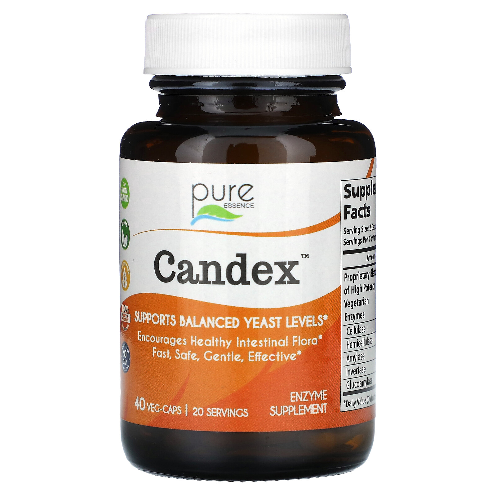 Pure Essence Labs Candex 40 Vegi-Caps Dairy-Free, Gluten-Free, No Artificial
