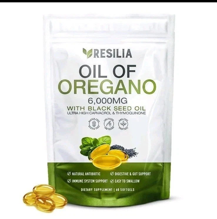Resilia 6000mg Oil of Oregano with Black Seed Oil 60 Softgels New Sealed