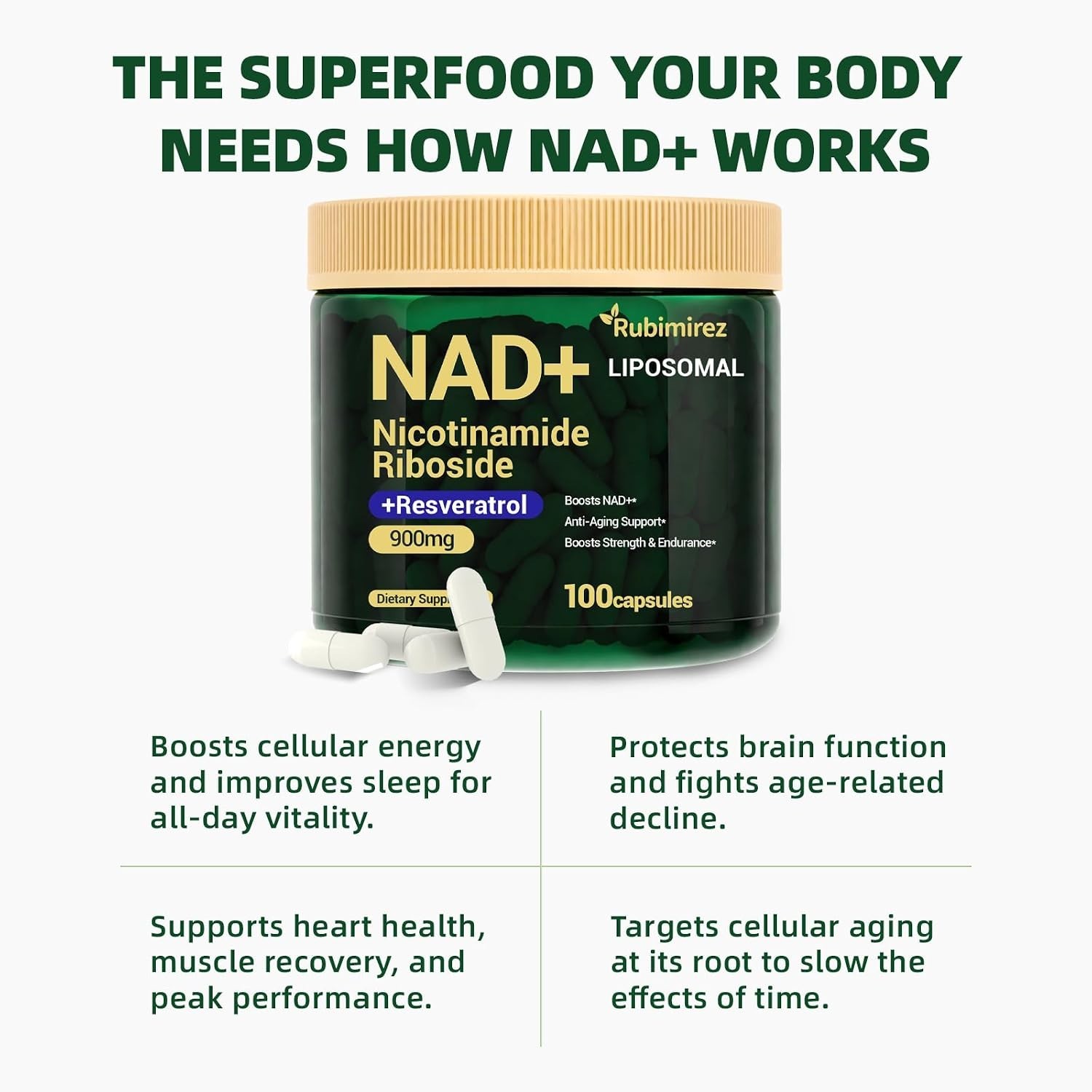 NAD+ Supplement for Anti Aging, Energy, Focus Nicotinamide Riboside Resveratrol