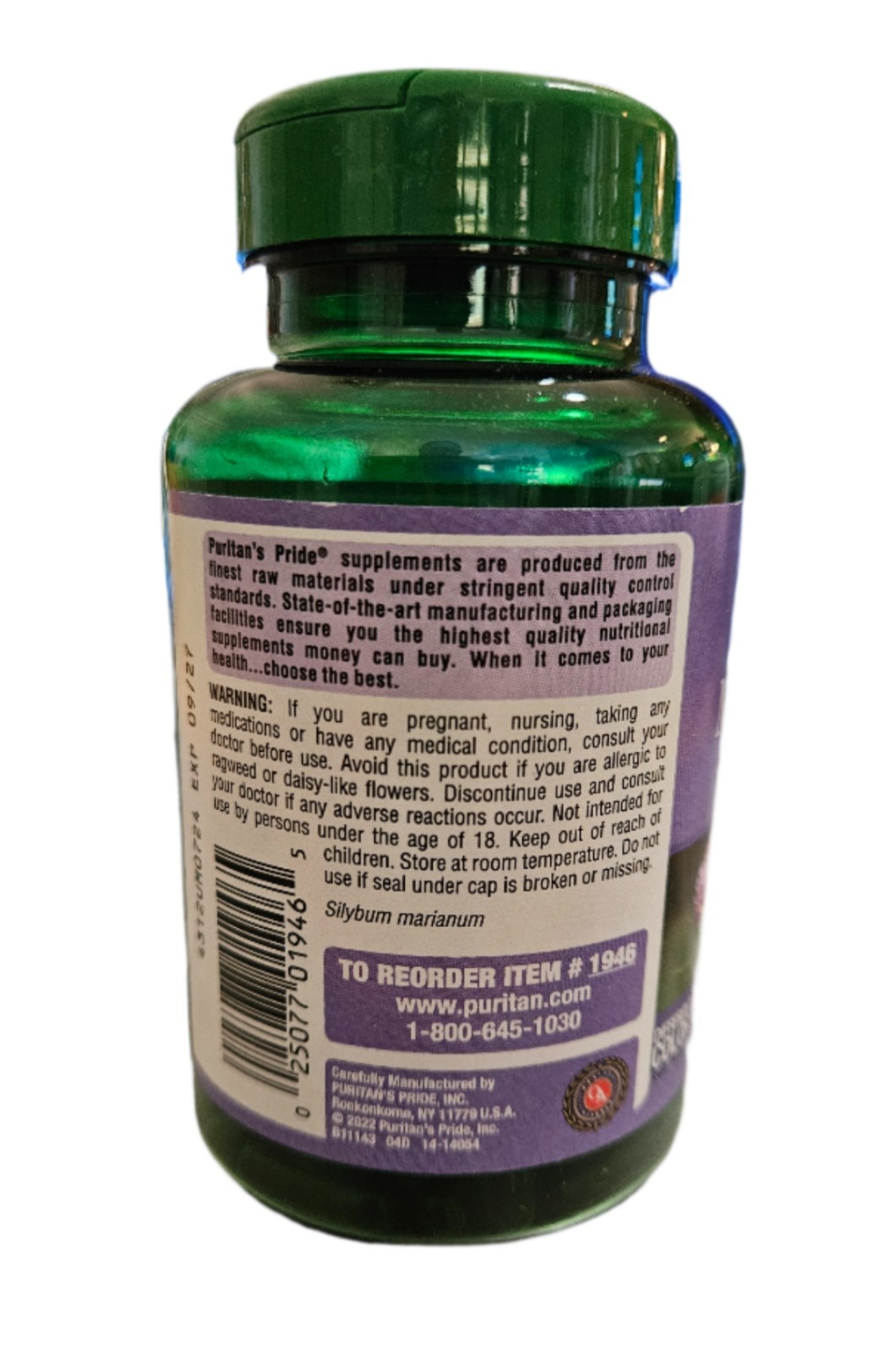 Puritan’s Pride Milk Thistle Extract 1000 mg Equivalent- 180 Softgels