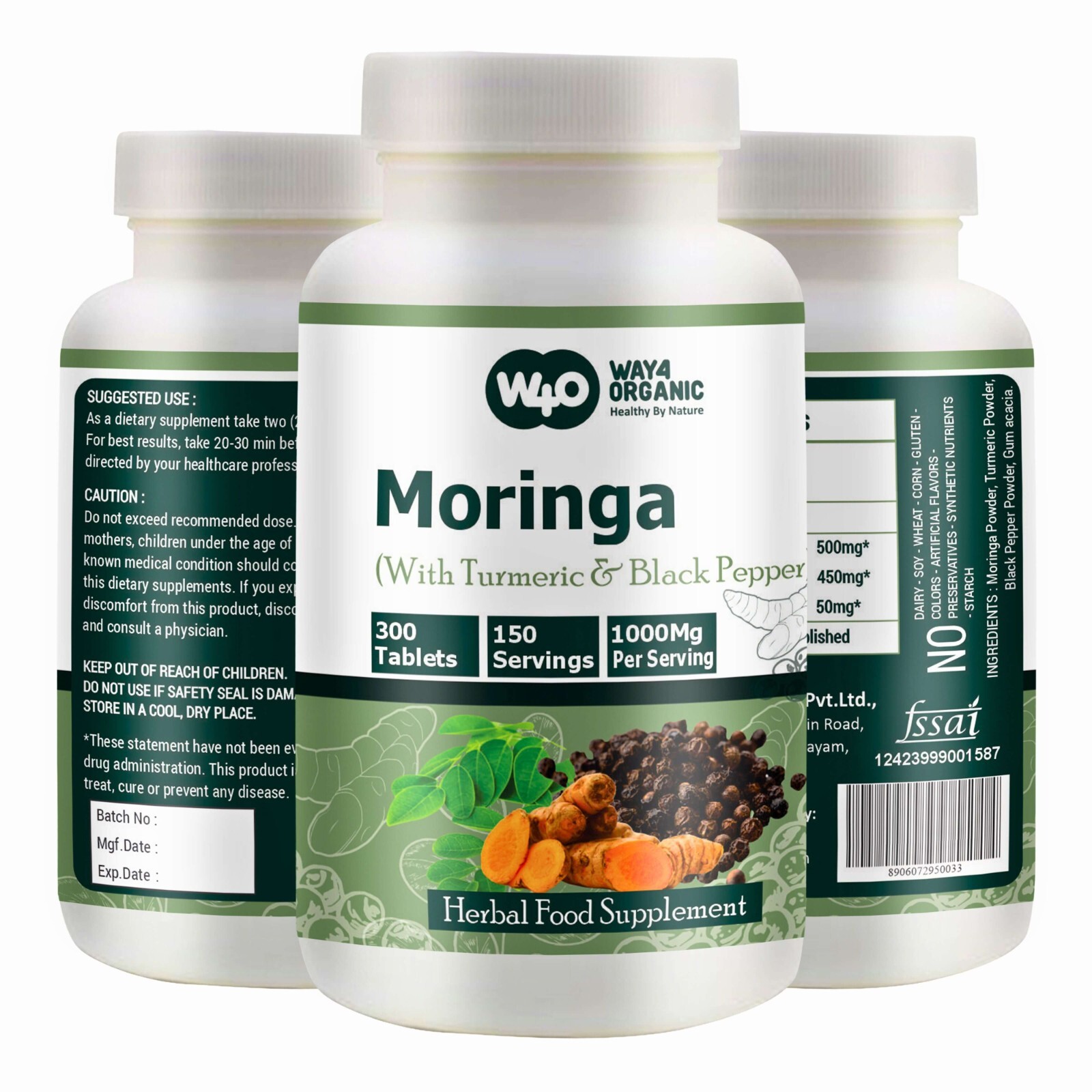 Moringa Tablets with Turmeric and Black Pepper, 300 Pills, 150 Serving
