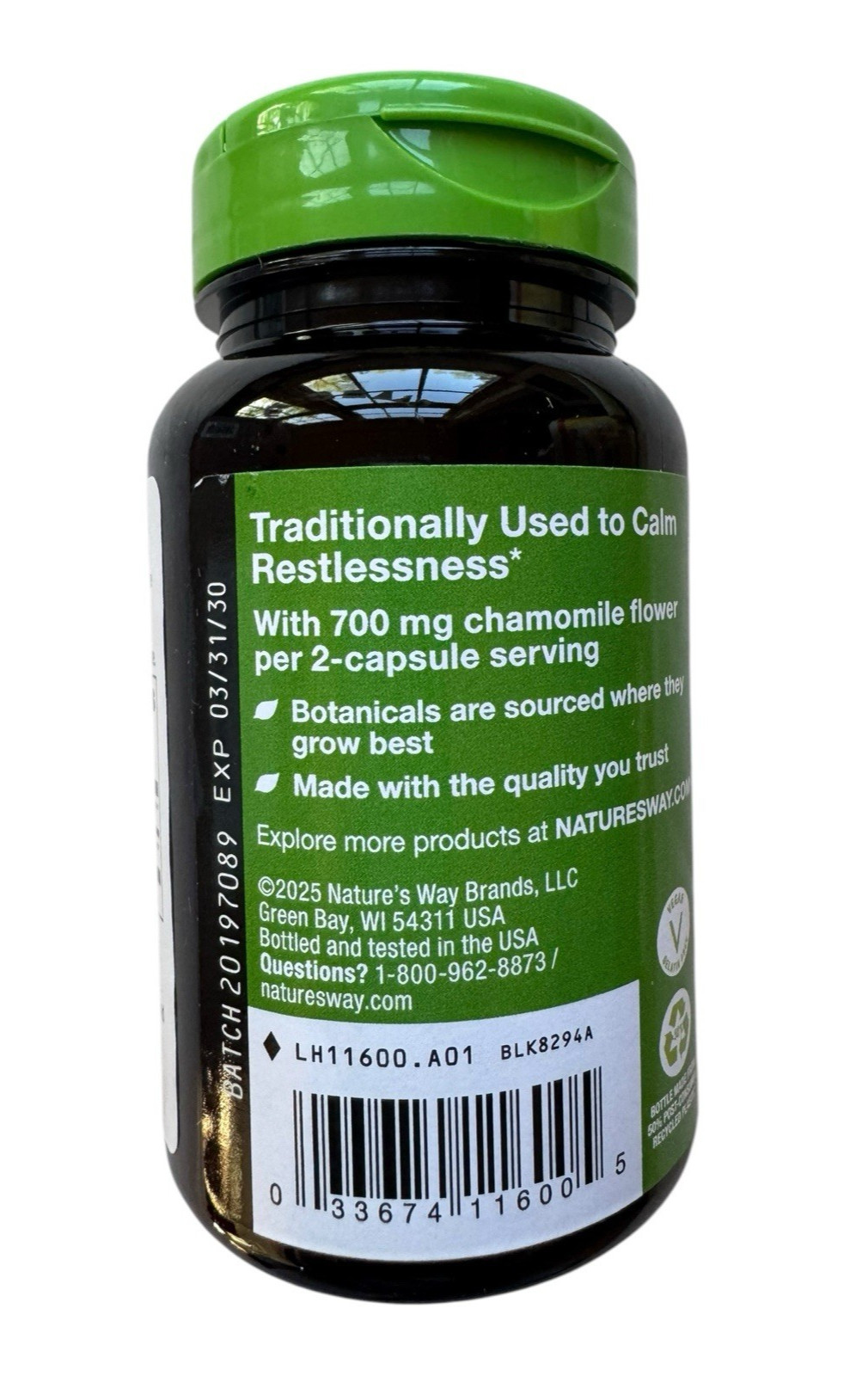 Nature’s Way Chamomile Flower Capsules – 700 mg – 100 Count – Ex: 3/30