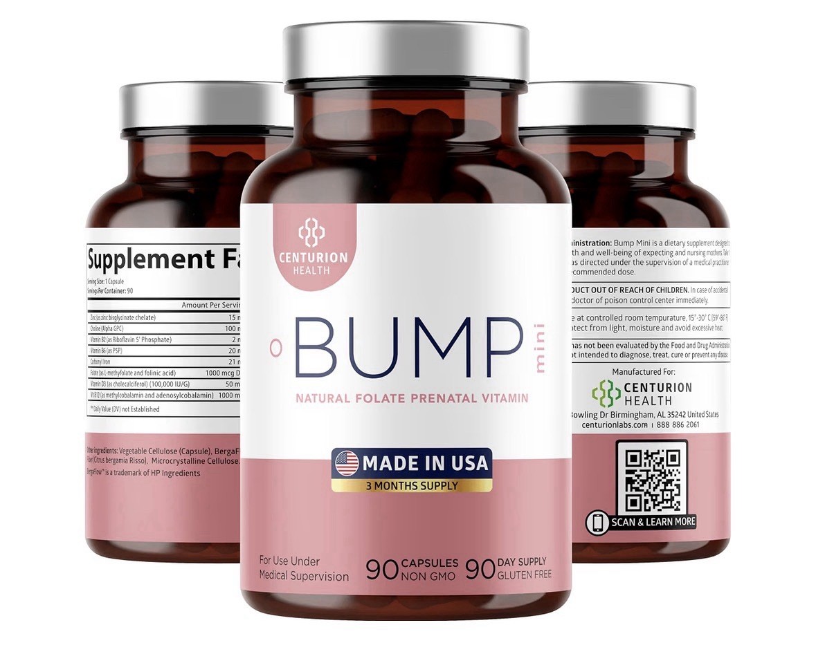 Centurion Labs Bump Mini Complete Natural Folate Prenatal Vitamin.Exp:01/28 90ct
