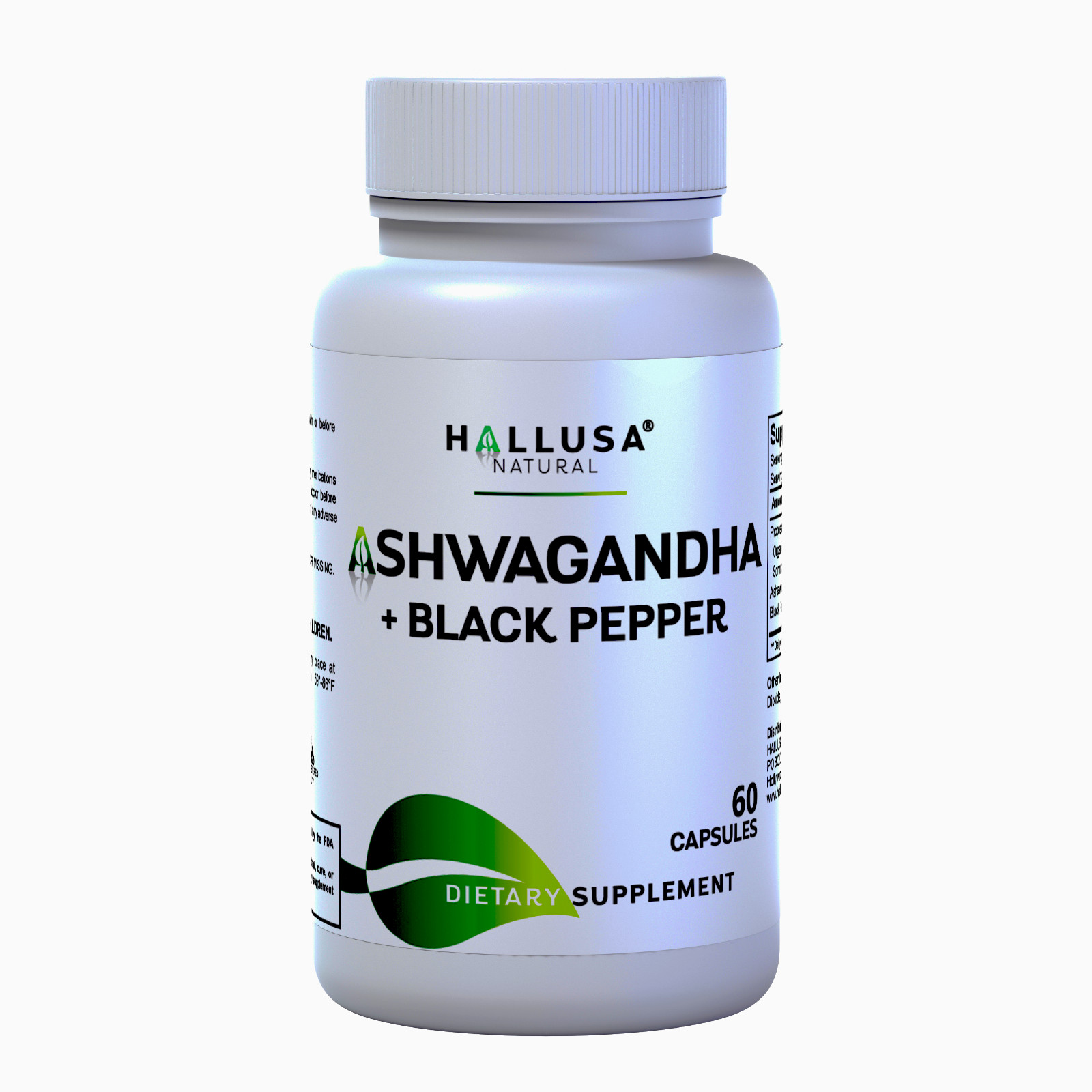 Organic Ashwangandha Root Extract with Black Pepper – Natural Supplement 60 CAP