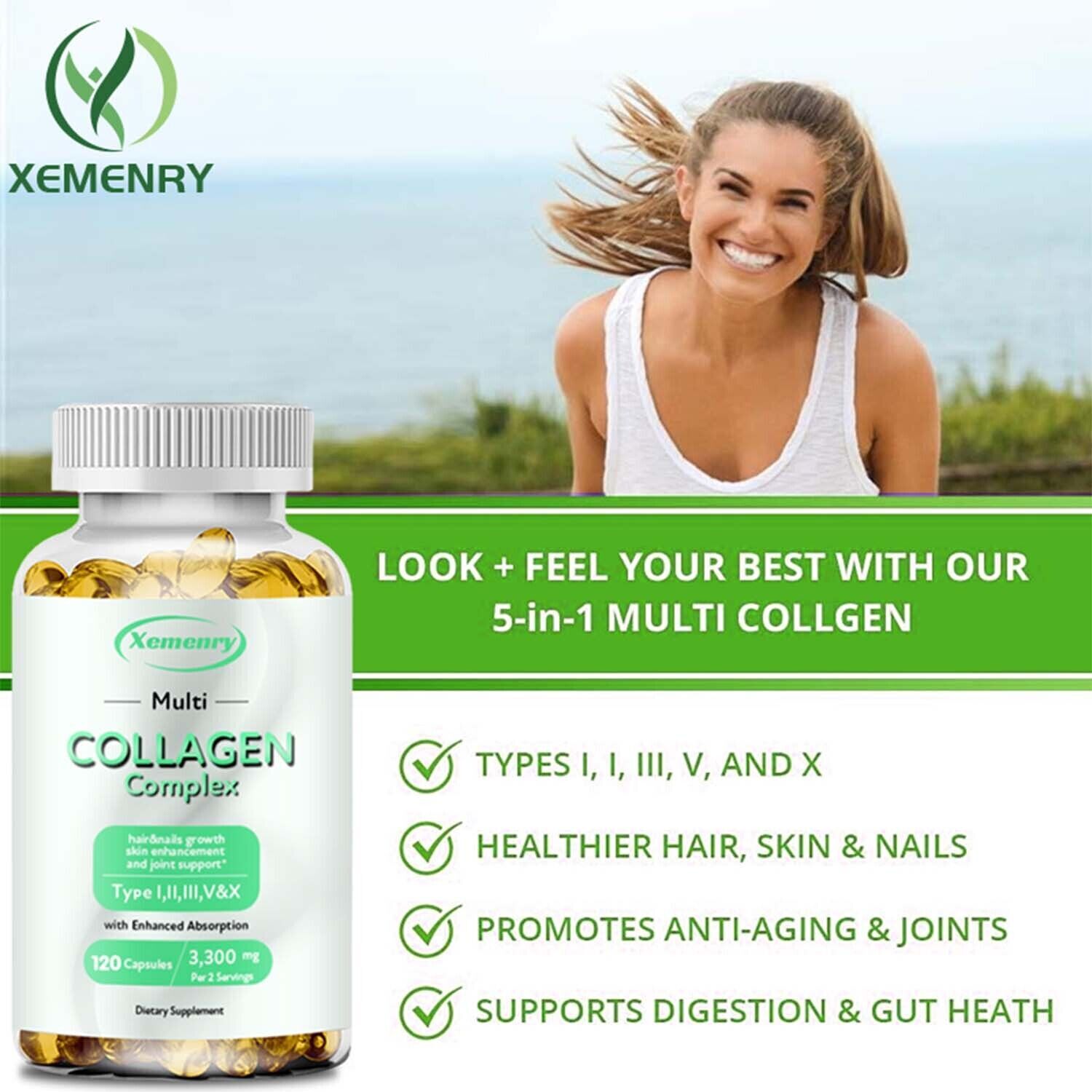 Collagen Complex 3300mg- Type I,II,III,V,X – Skin, Hair & Joint Care, Anti-Aging