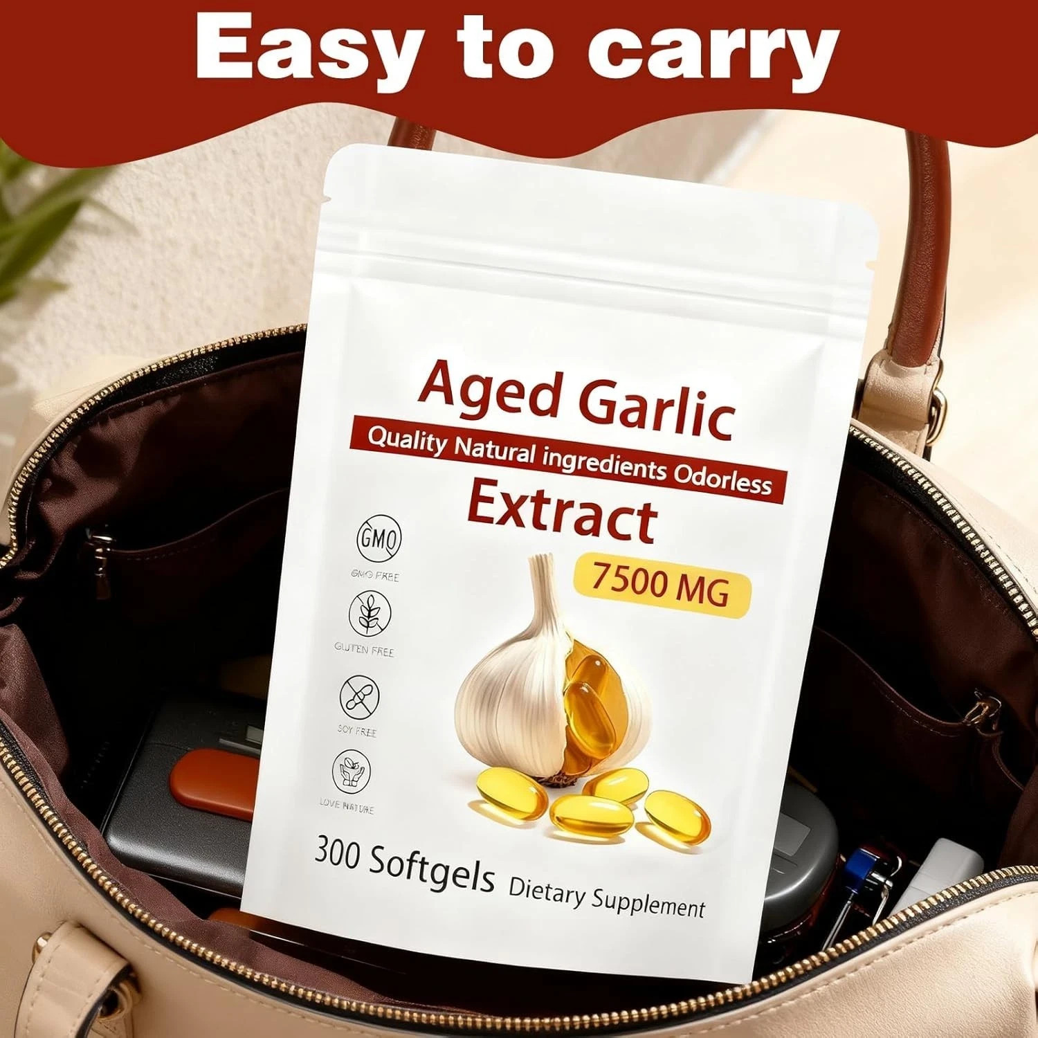 Garlic Odorless 7500mg Per Servings, 300 Softgels | 2 Years Aged Garlic Extra