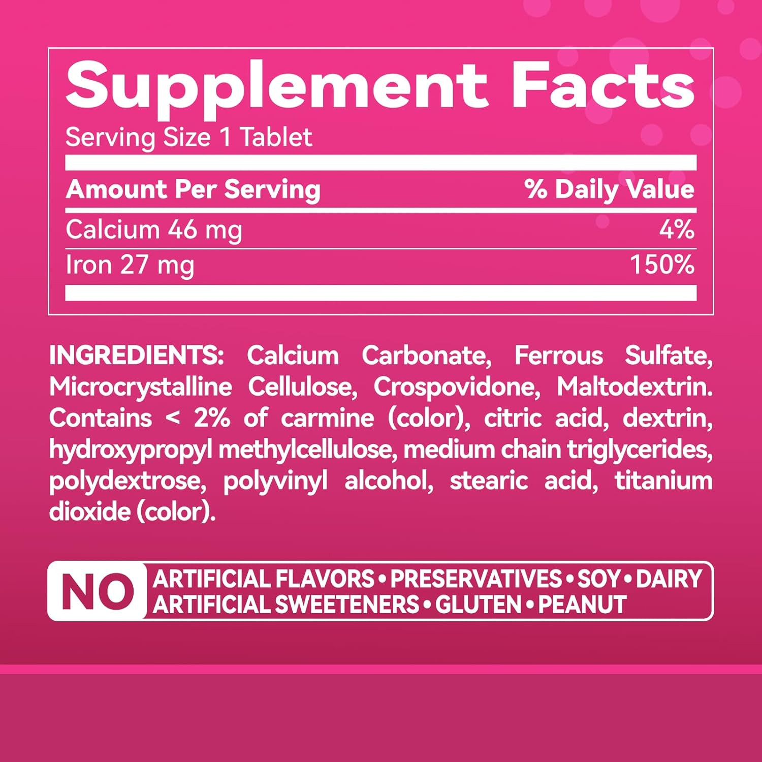 Iron Supplement 27mg for Women Gentle on Stomach 100 Tablets