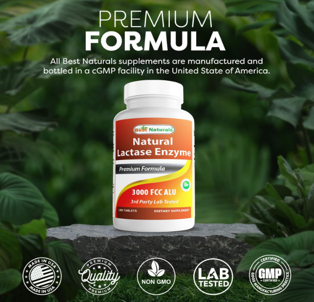 US STOCK Best Naturals Lactase Enzyme 3000 FCC Dairy Digestive 180 Tablets