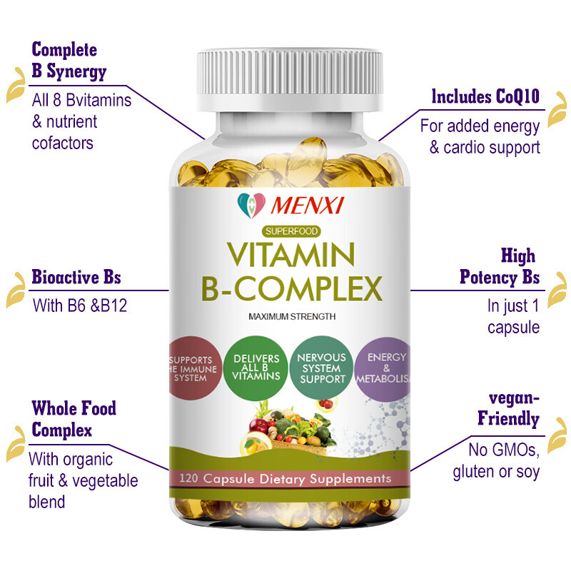 MENXI Vitamin B Complex Capsules B1,B2,B3,B5,B6,B7,B9,B12, Immune Support Pills