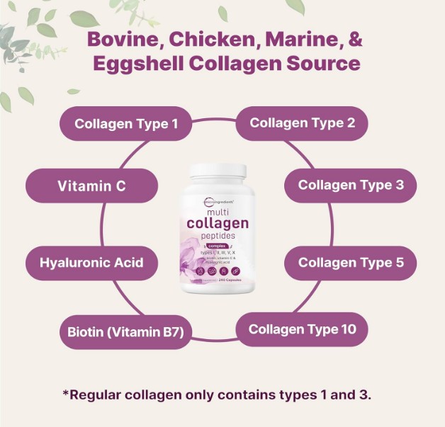 Micro Ingredients Multi Collagen Pills for Women & Men, 240 Capsules
