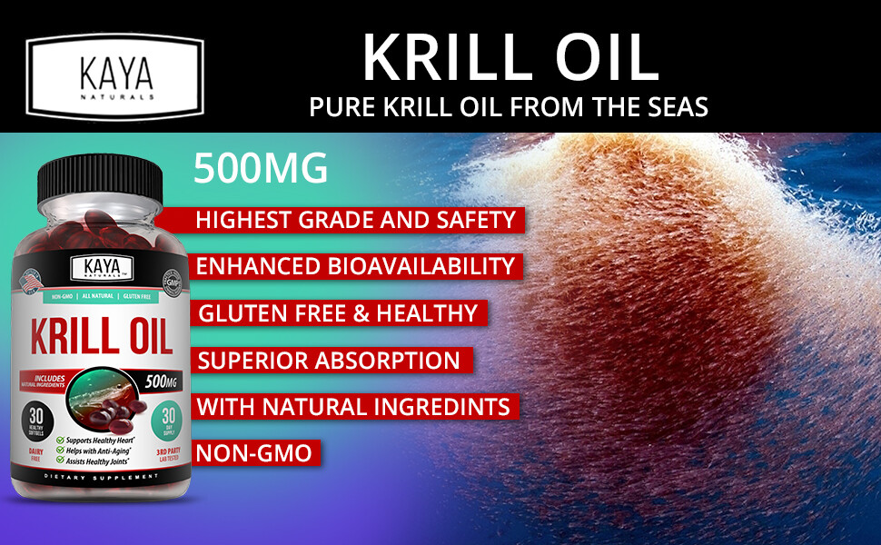Krill Oil 500 mg With Omega-3, EPA, DHA, and Astaxanthin Supplement