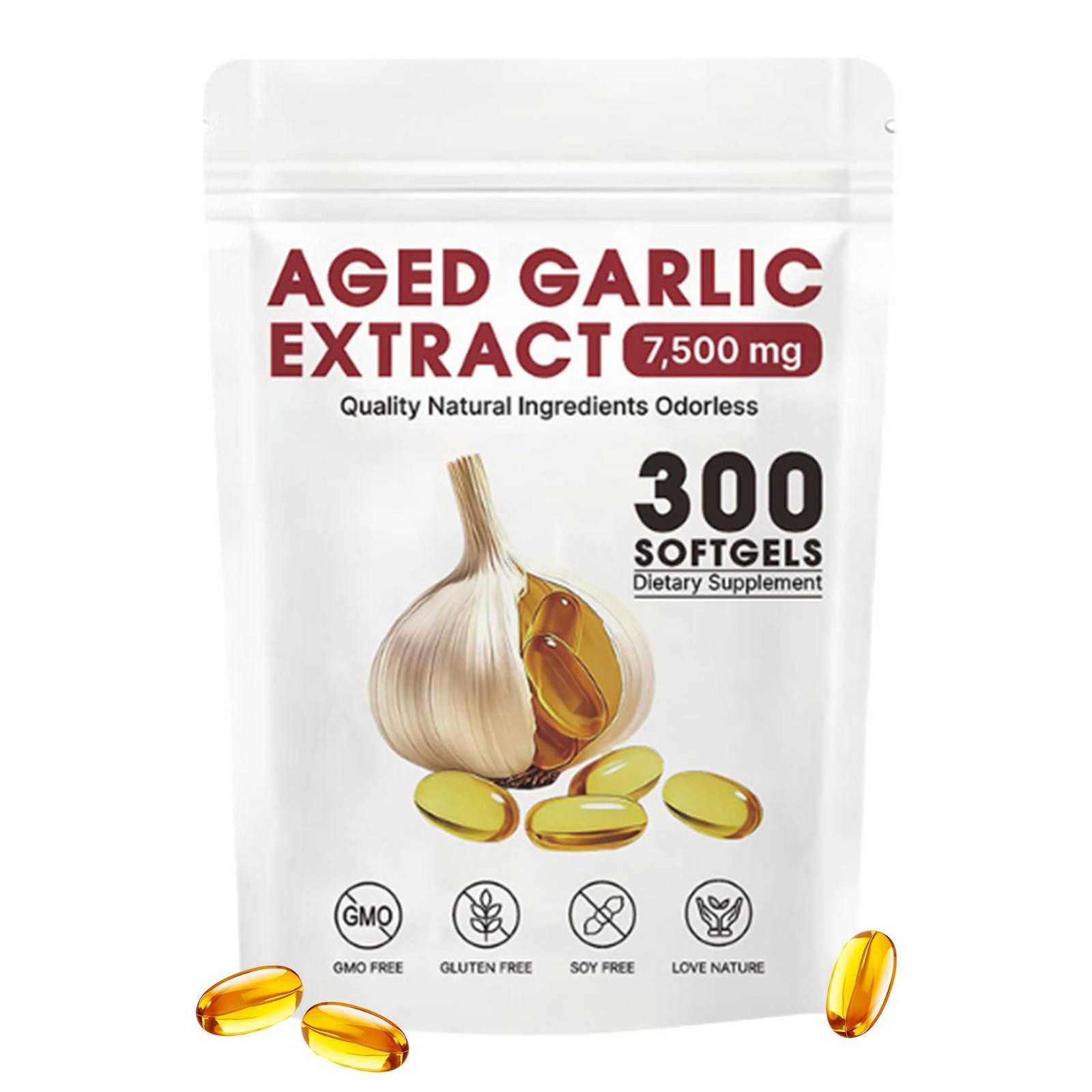 300 Softgels, Elare Aged Garlic Extract, 7500mg Odorless Heart & Immune
