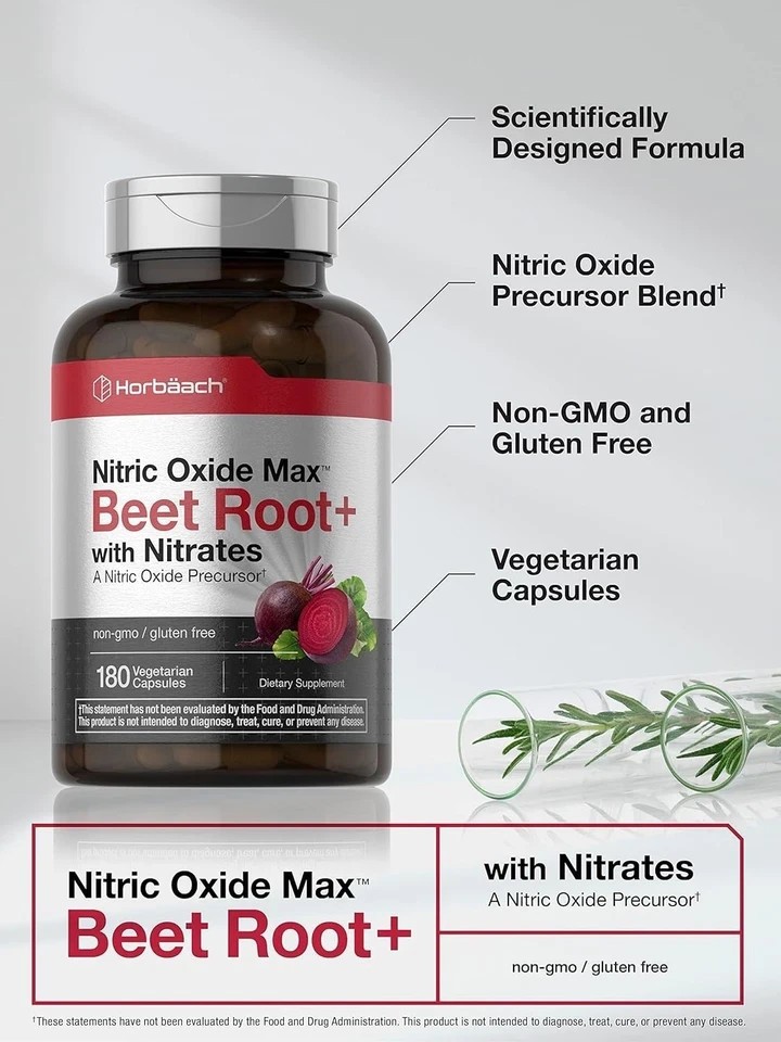 Nitric Oxide Beet Root Capsules | With Nitrates | 180 Count | by Horbaach*/