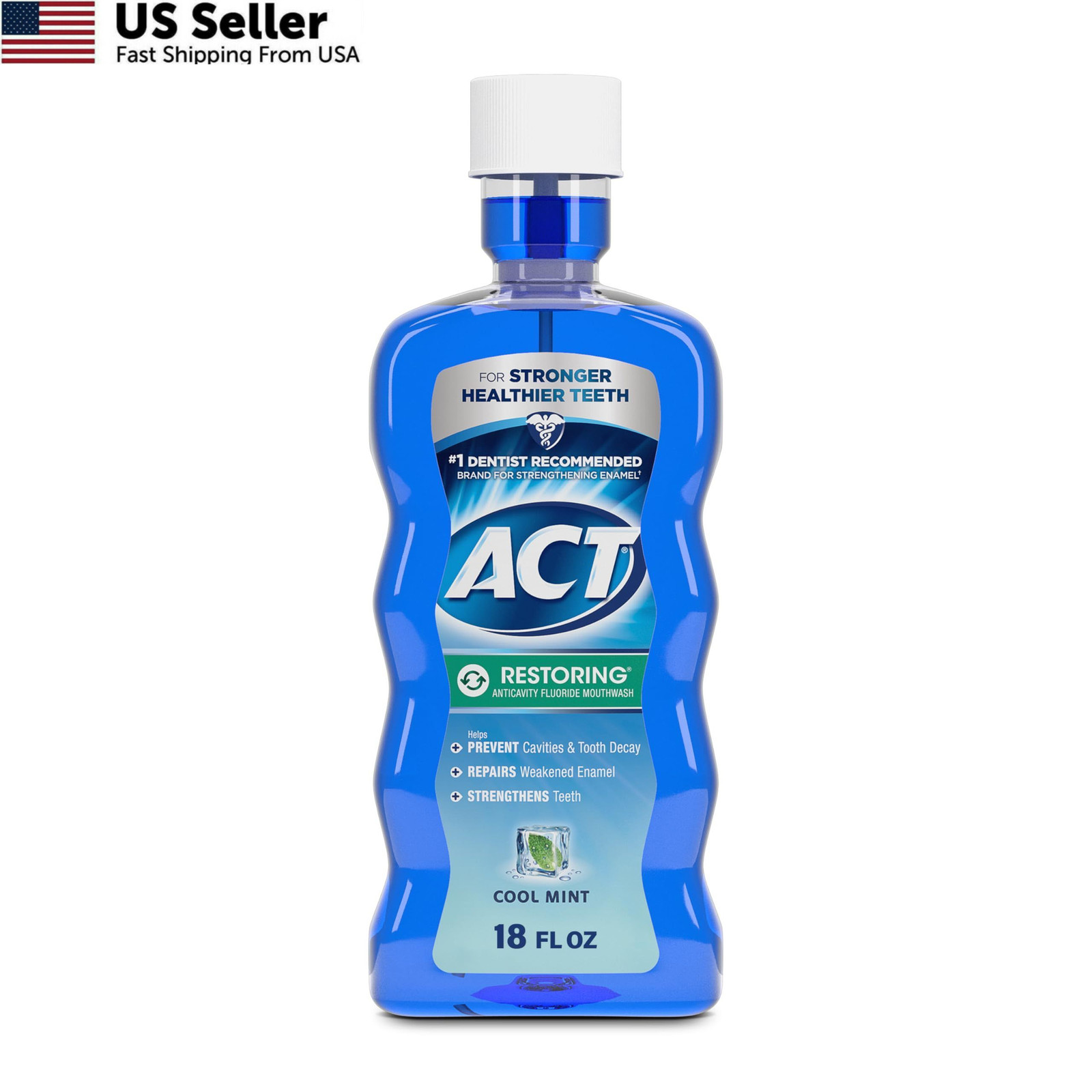 ACT Restoring Fluoride Mouthwash 18 oz Enamel Strengthener Cool Mint Anticavity