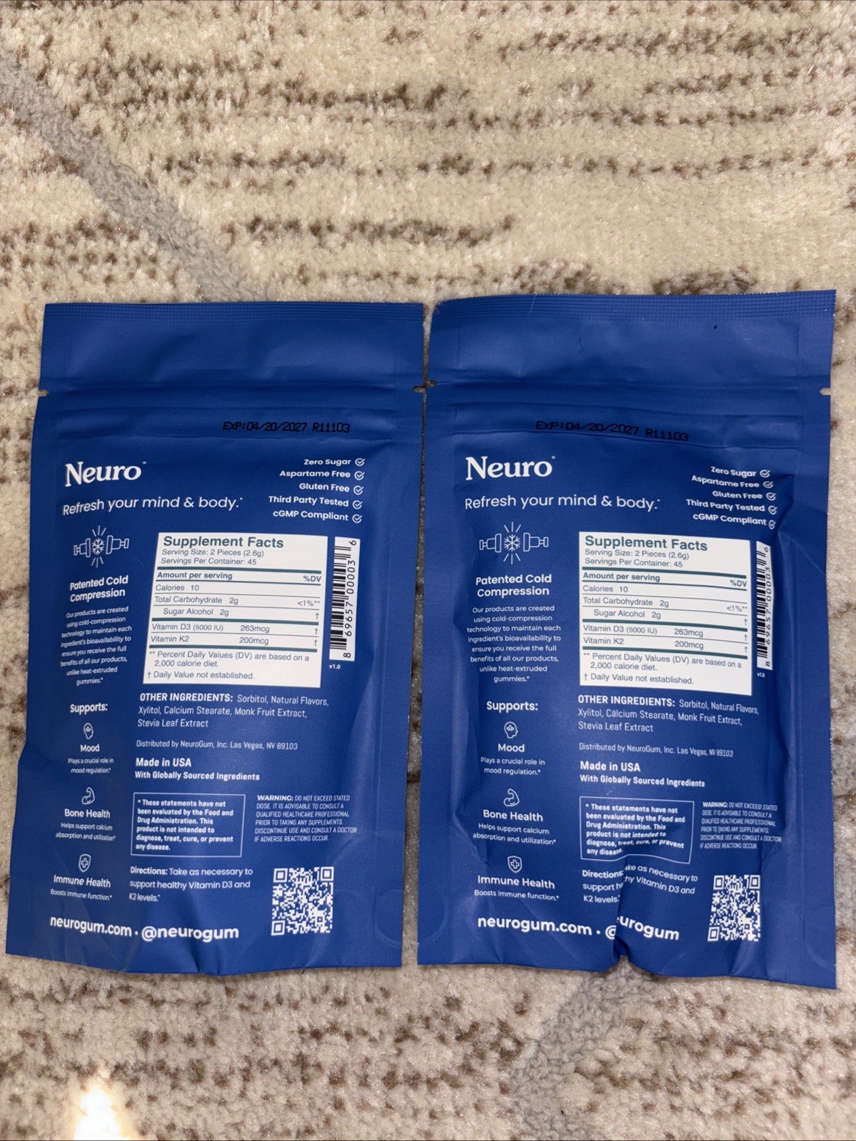 Vitamins D3 and K2 Nuero Mints 90 Count Pack of 2