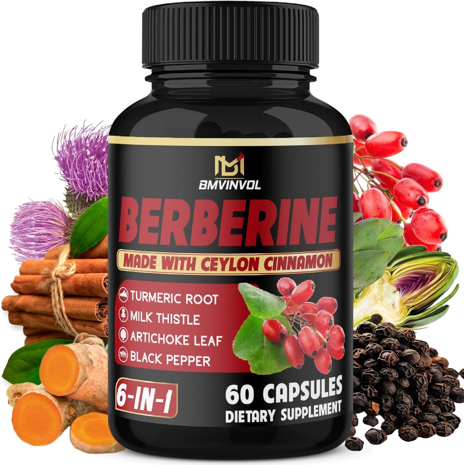 60 Count Berberine Multi-Supplement with Ceylon Cinnamon & Turmeric