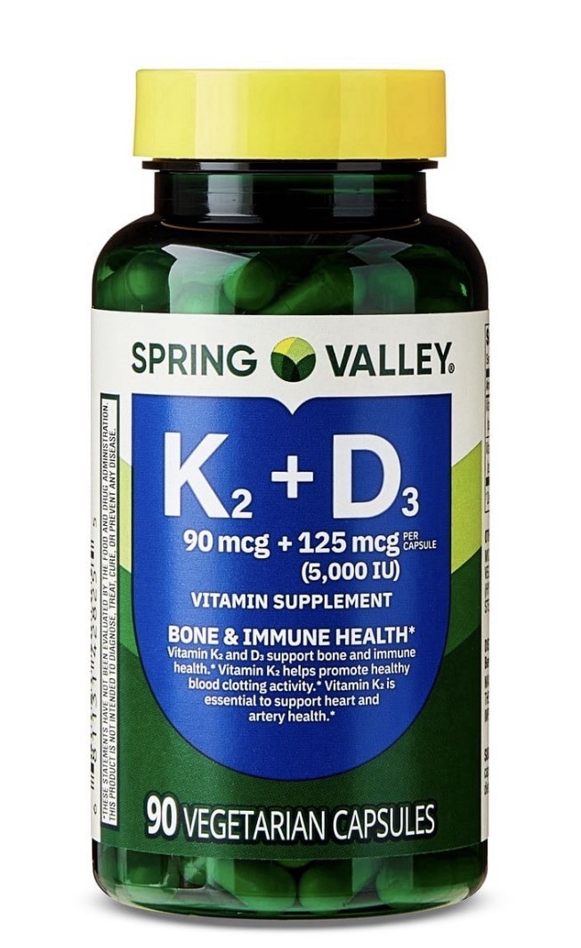 Spring Valley Vitamin K2 90 Mcg + D3 125 Mcg Vegetarian Capsules, 90 Count..