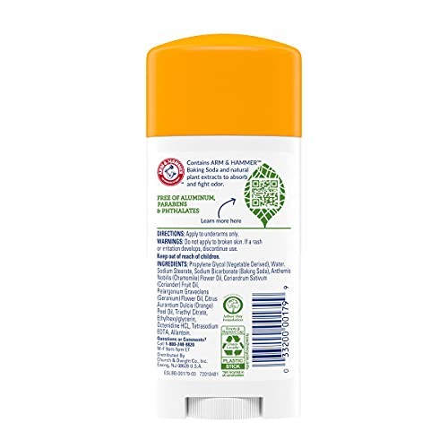 ARM & HAMMER Essentials Deodorant- Orange Citrus- Solid 2.5 Ounce (Pack of 3)