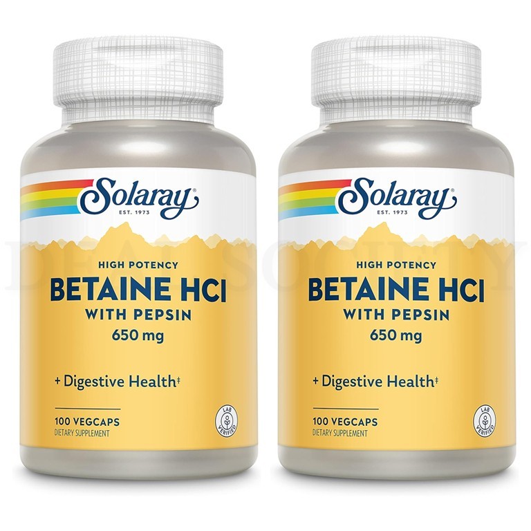 Solaray High Potency Betaine HCL with Pepsin 100 VegCaps Lot of 2