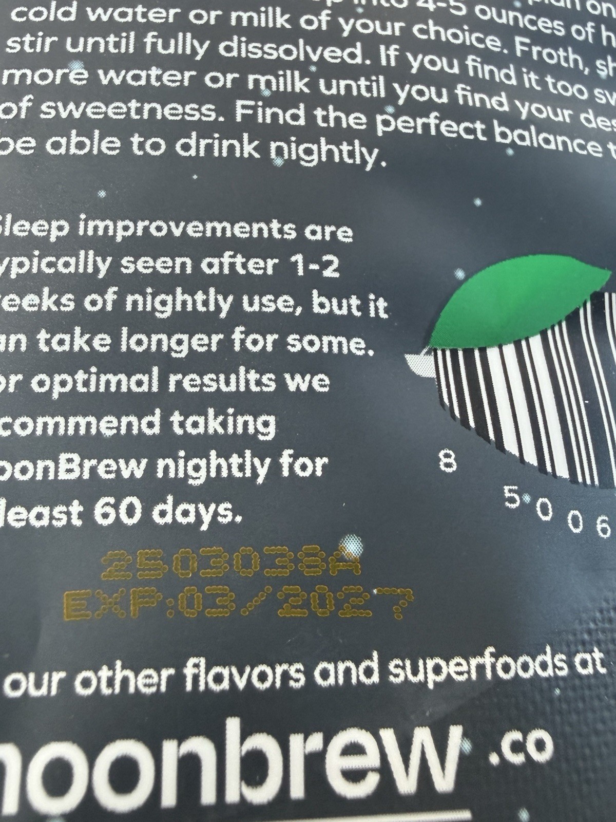 New MoonBrew Night Time Superfoods Sleep Aid Powder Mint Chocolate 5.95oz 3/27