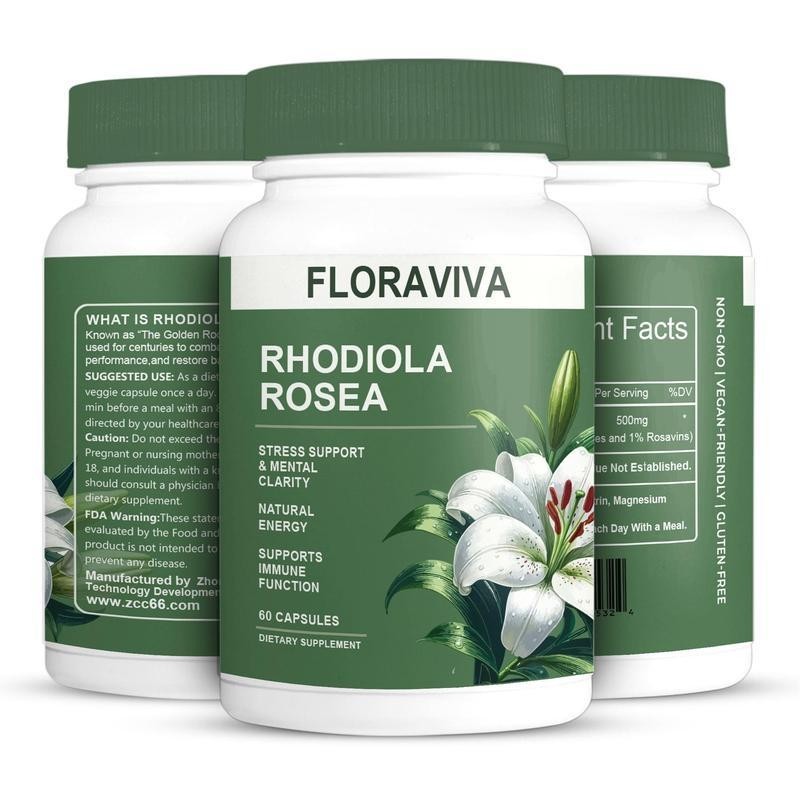 2 BOTTLES—LUXRY NEW Floraviva Rhodiola Rosea Capsules Supplement Healthcare